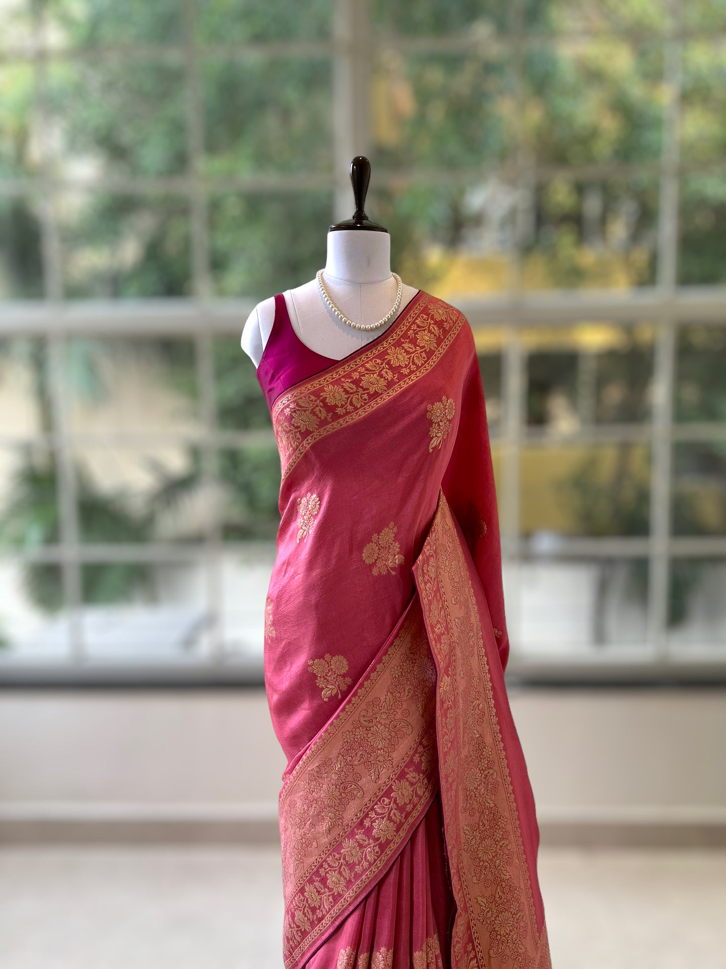 Rose gold pure dola silk saree