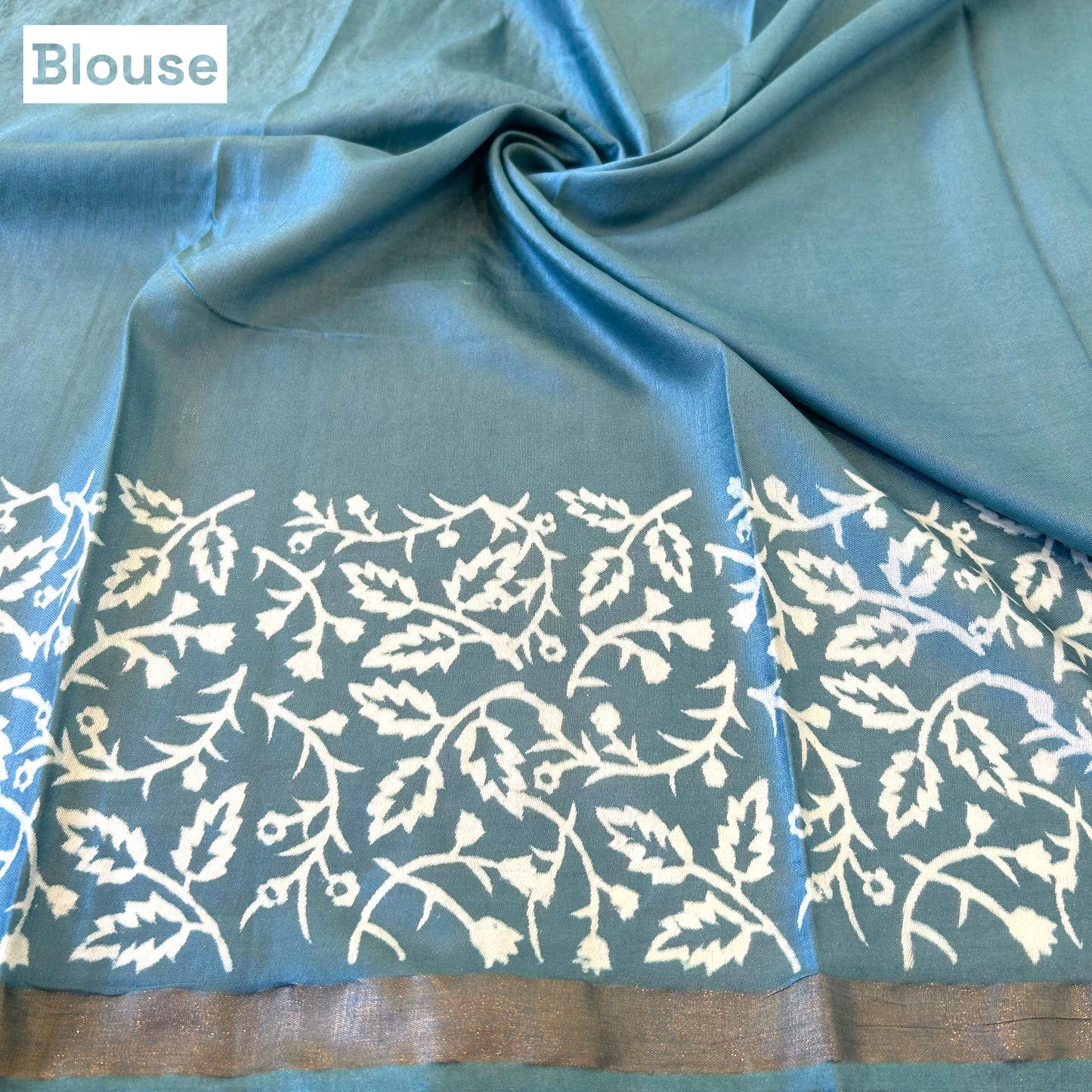 Blue Muslin cotton saree