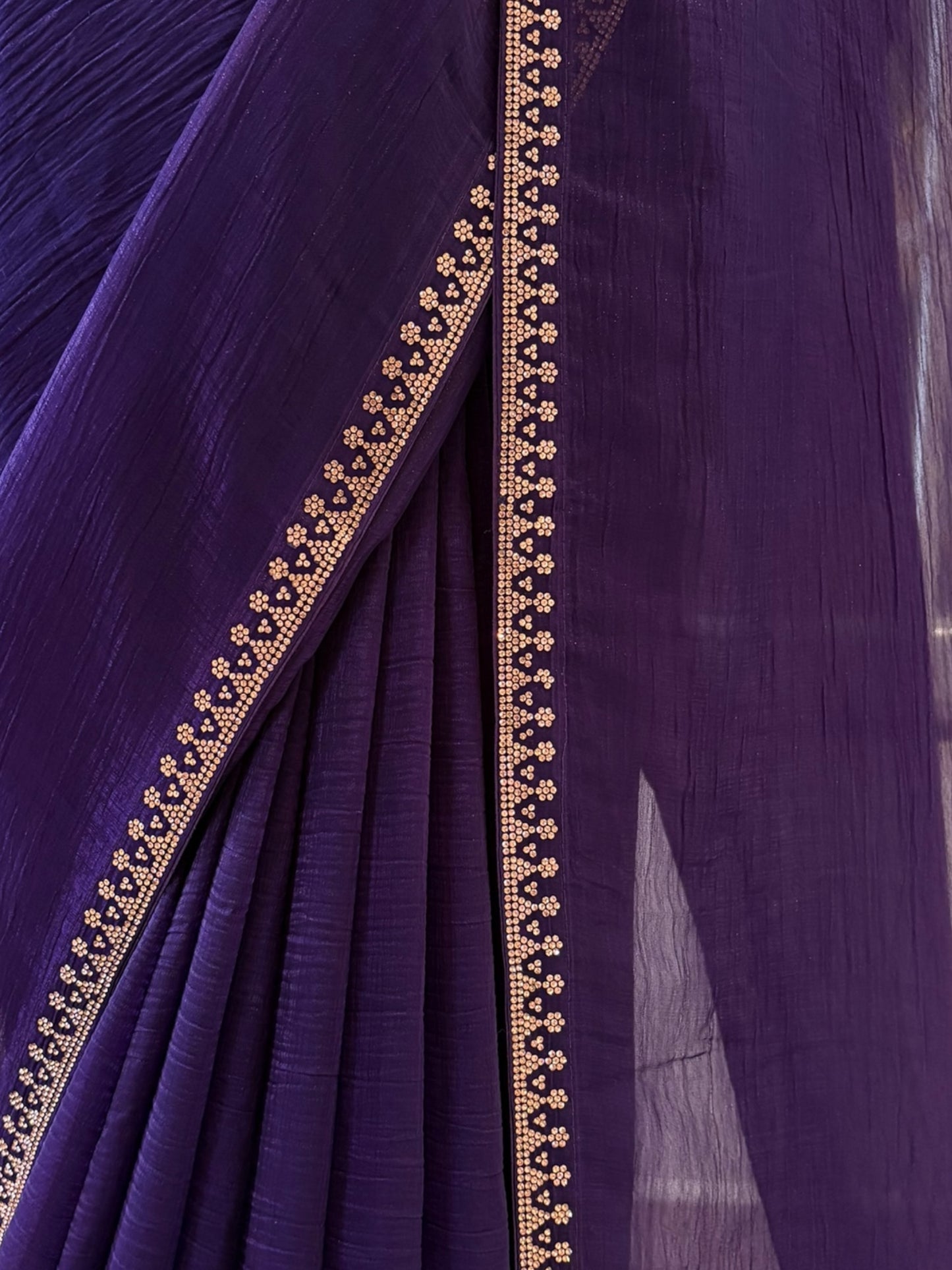 Swarovski embellished chiffon saree - Violet