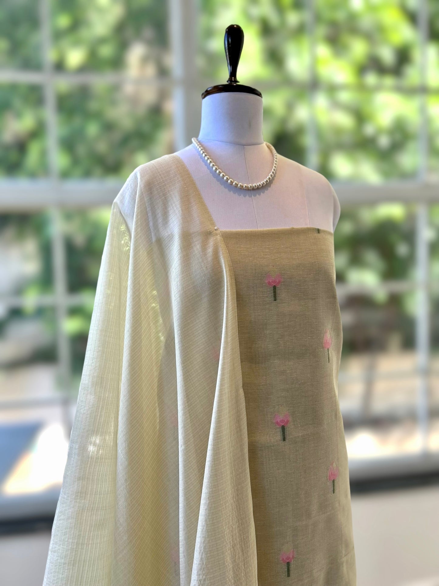 Beige Pure handloom cotton suit set