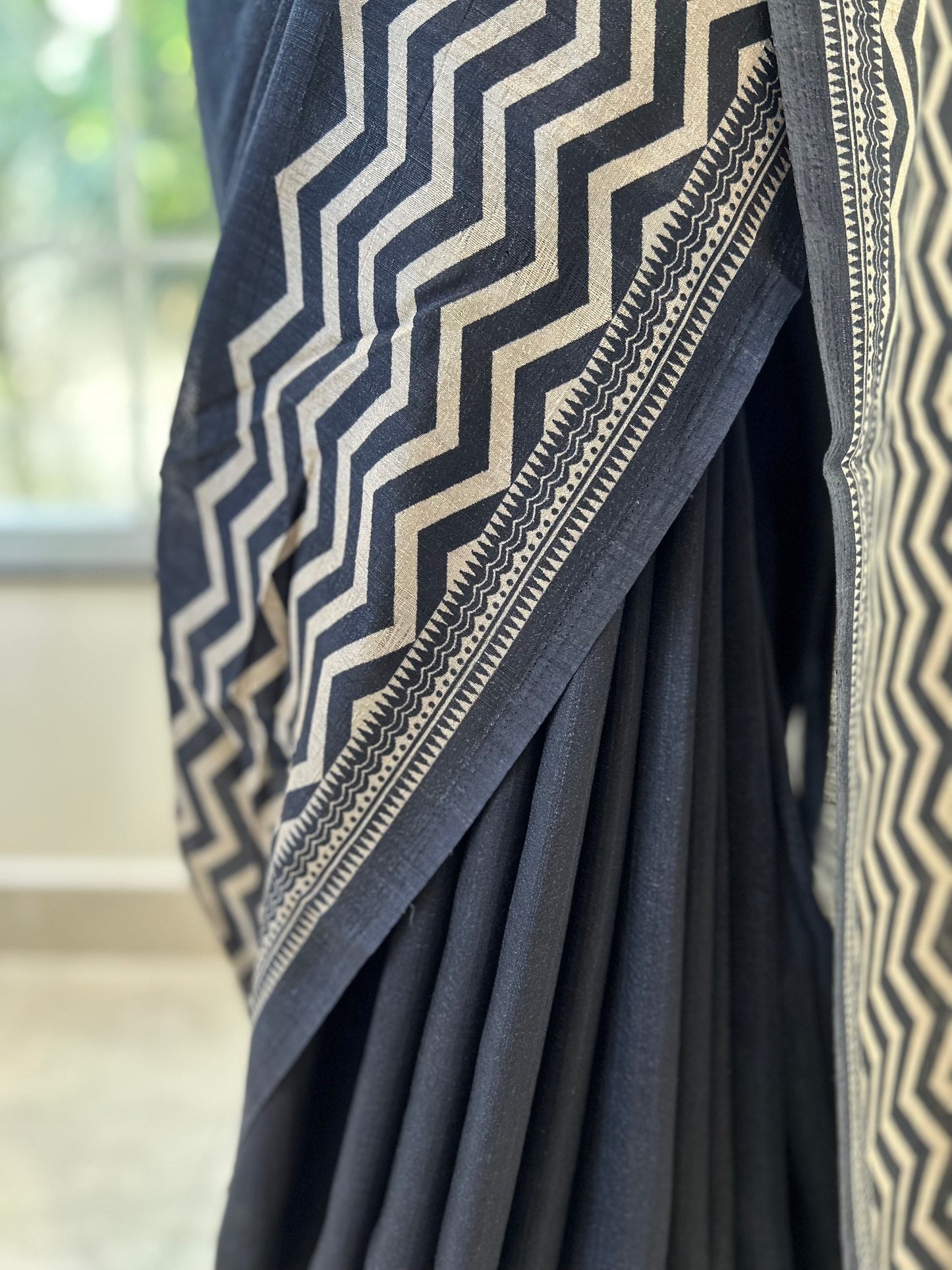 Black tussar silk saree