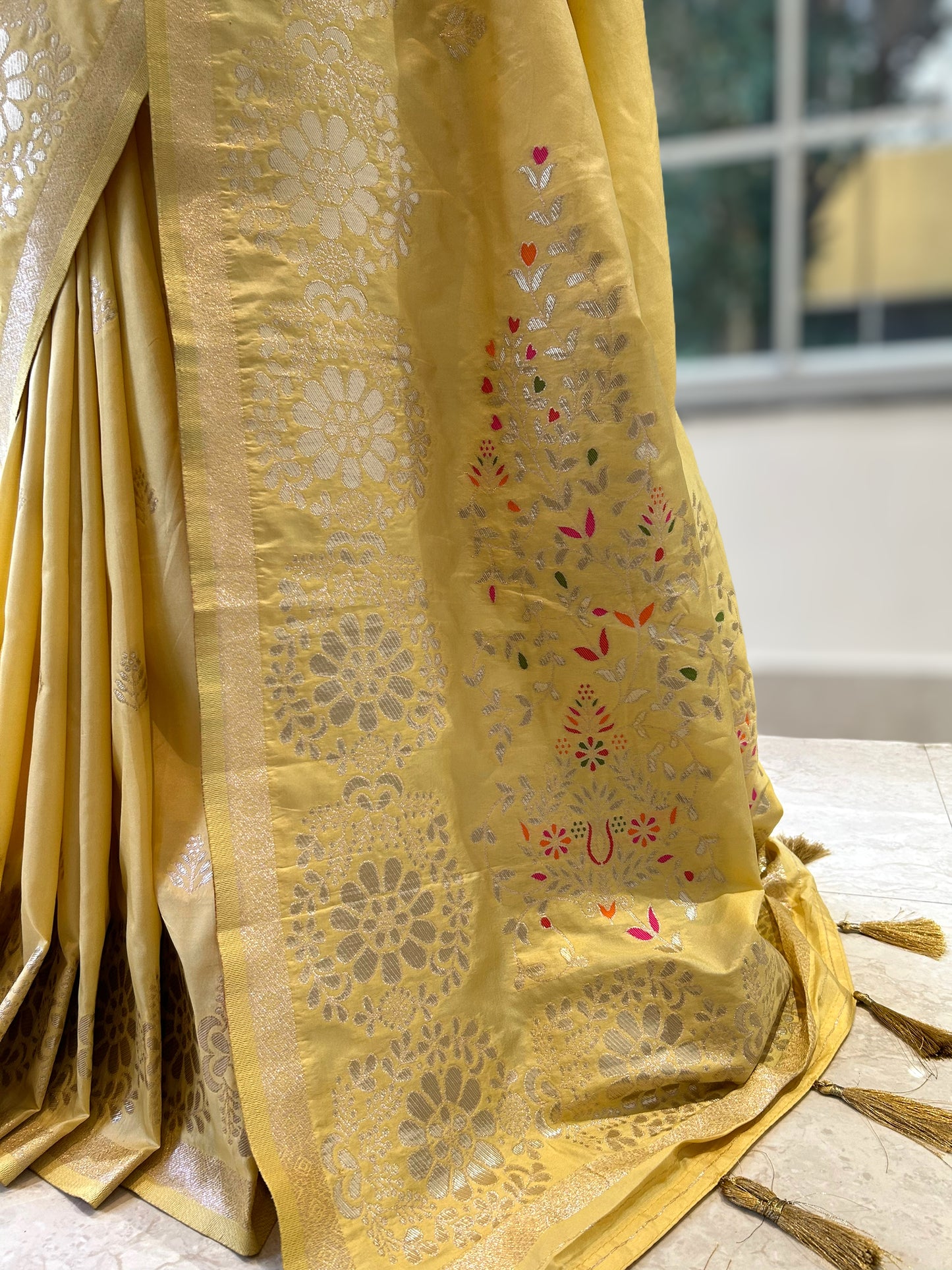 Pastel yellow soft silk saree