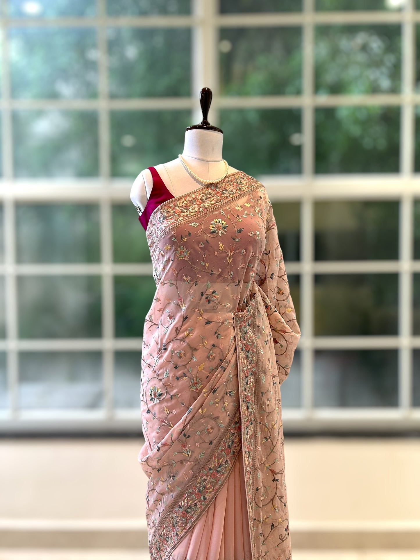 Floral embroidered georgette saree