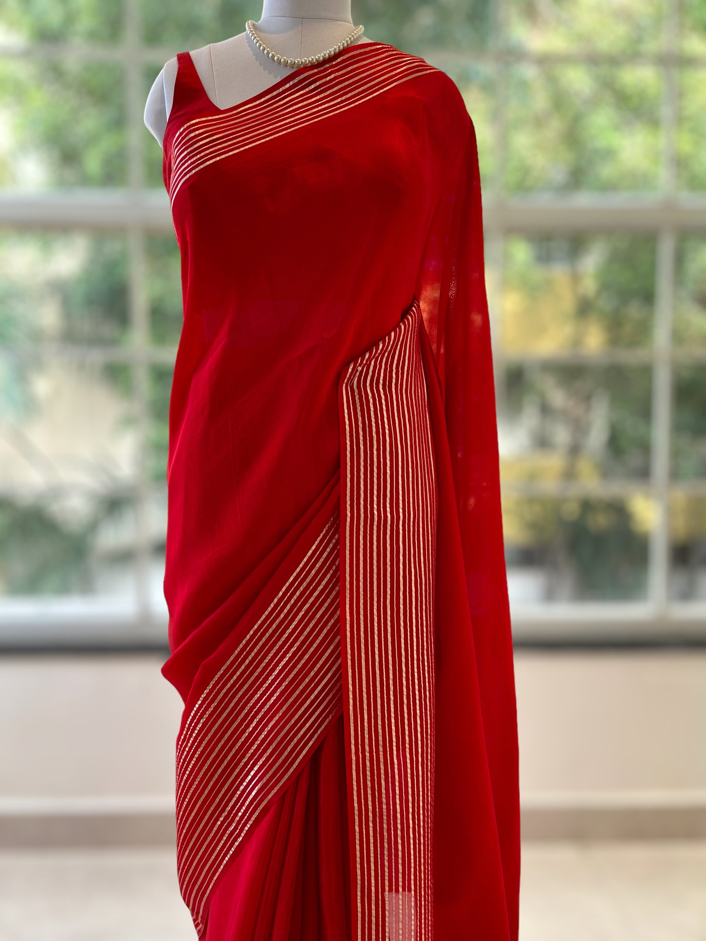 Satin organza saree - Red