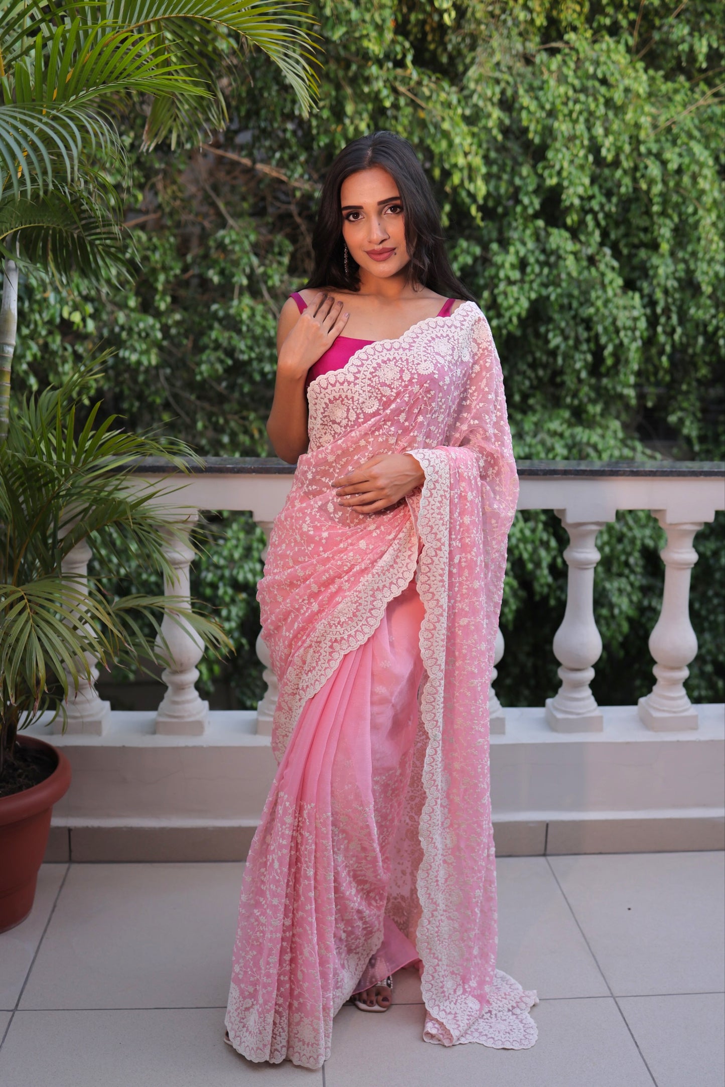 Pink Chiffon saree