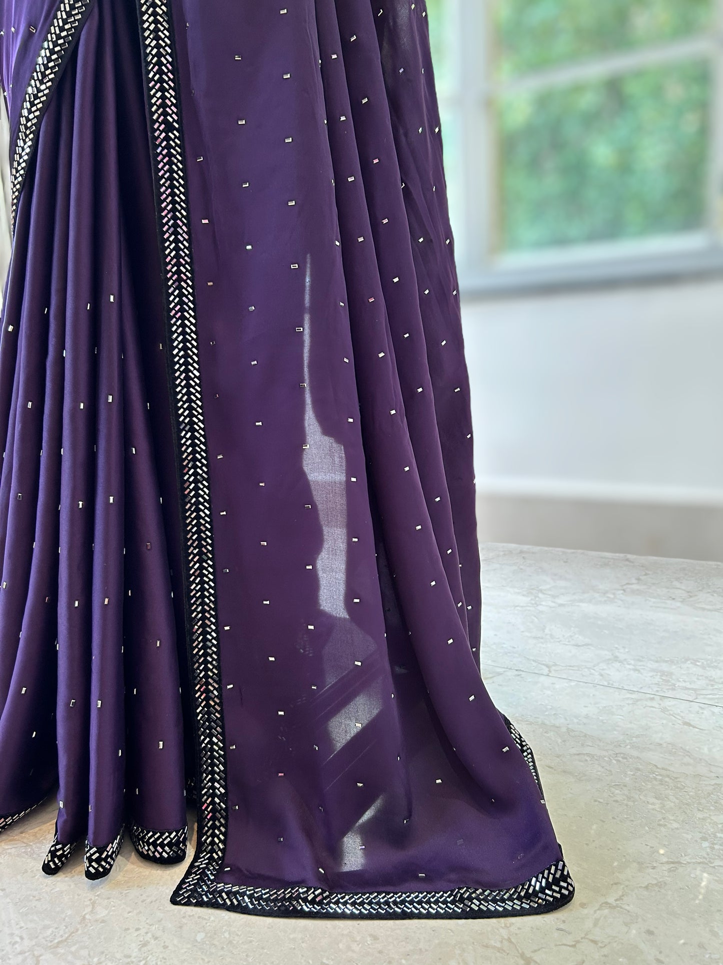 Satin sequins saree - Violet