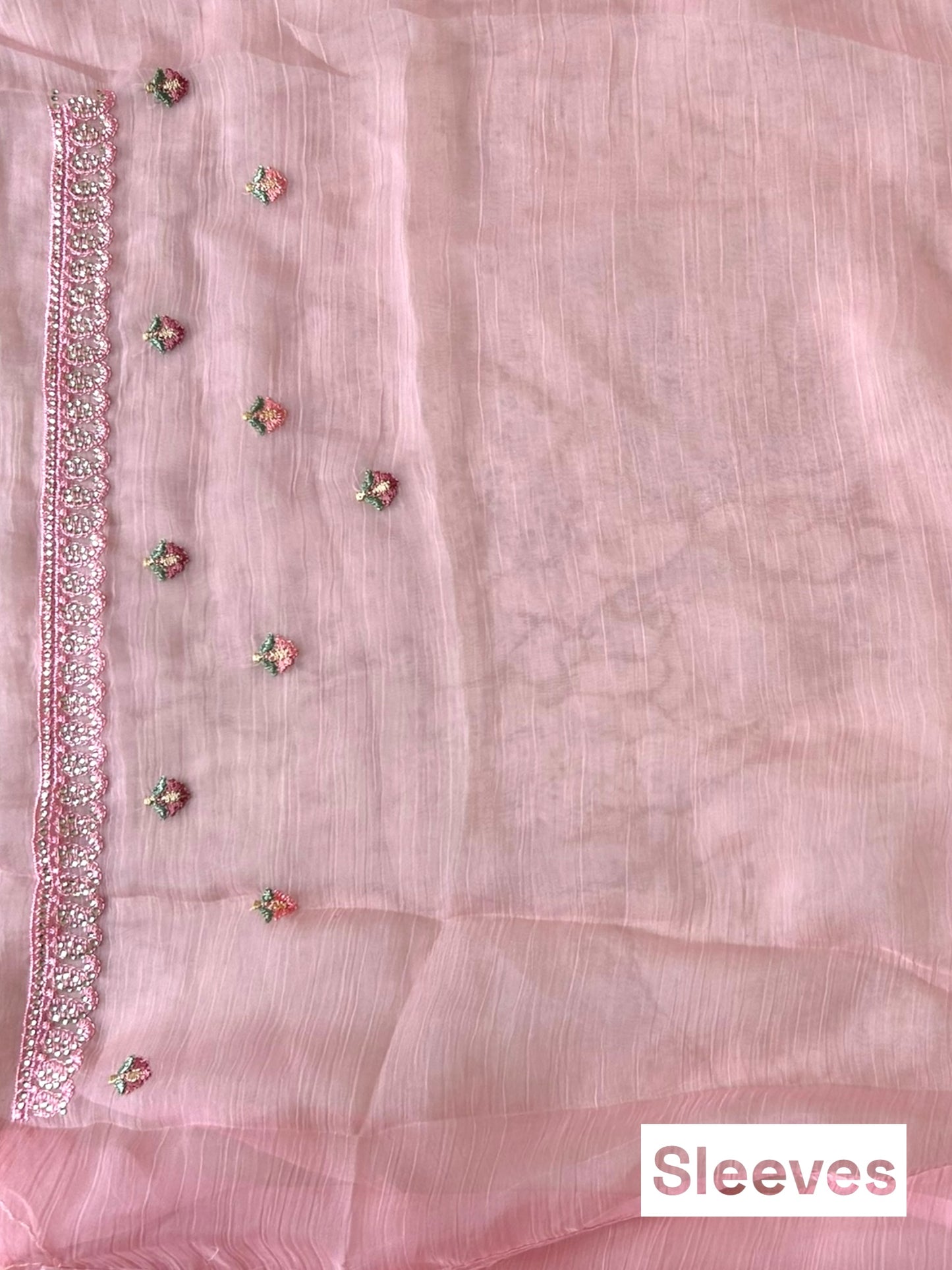 Floral embroidered chiffon saree - Pink