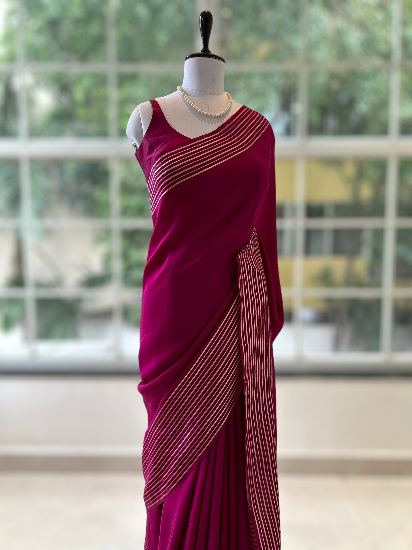 Satin organza saree - Crimson