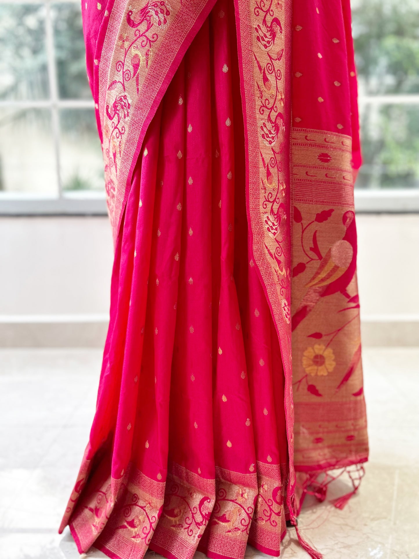 Rani pink soft silk saree