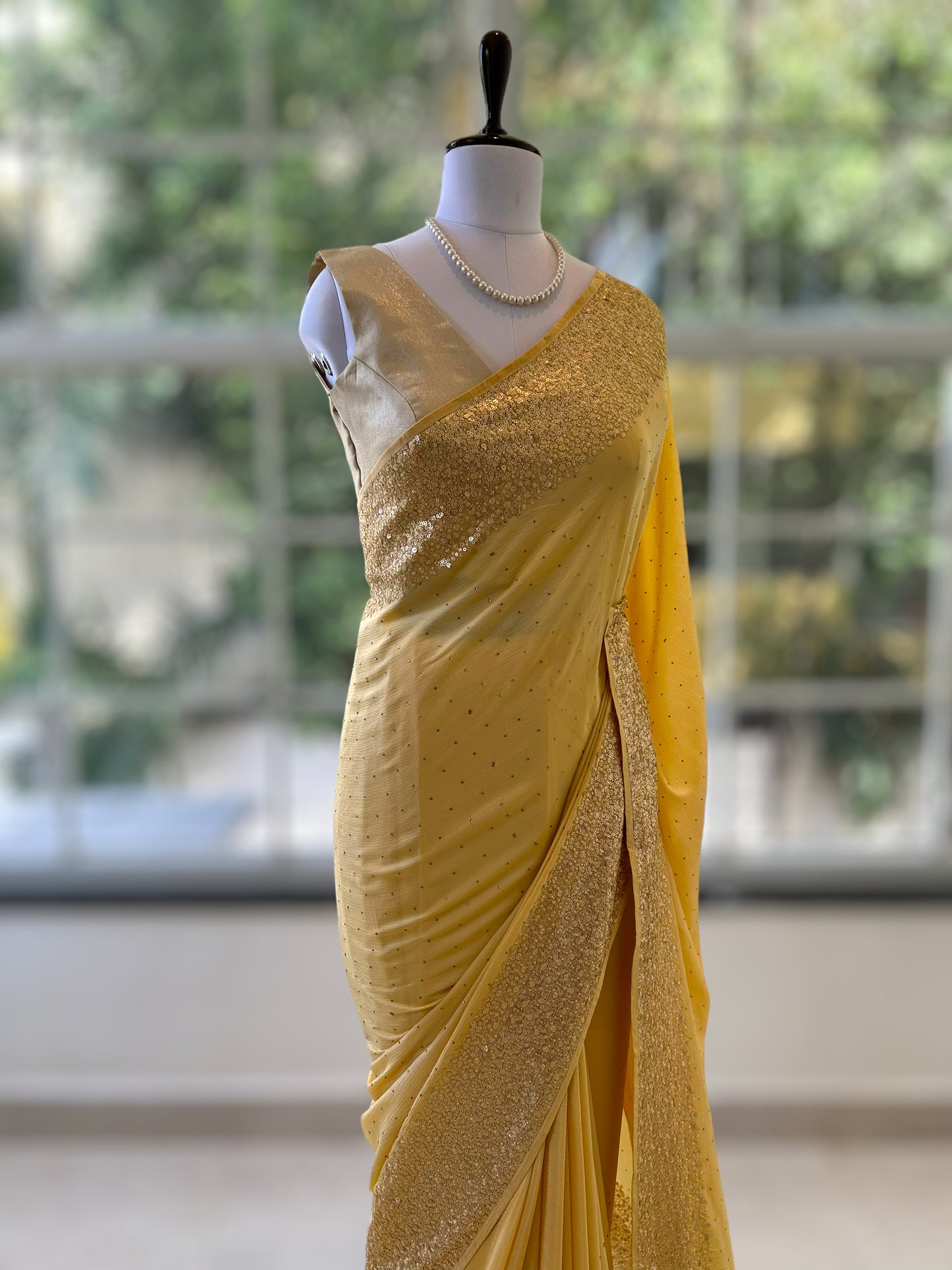 Chiffon sequins saree - Yellow