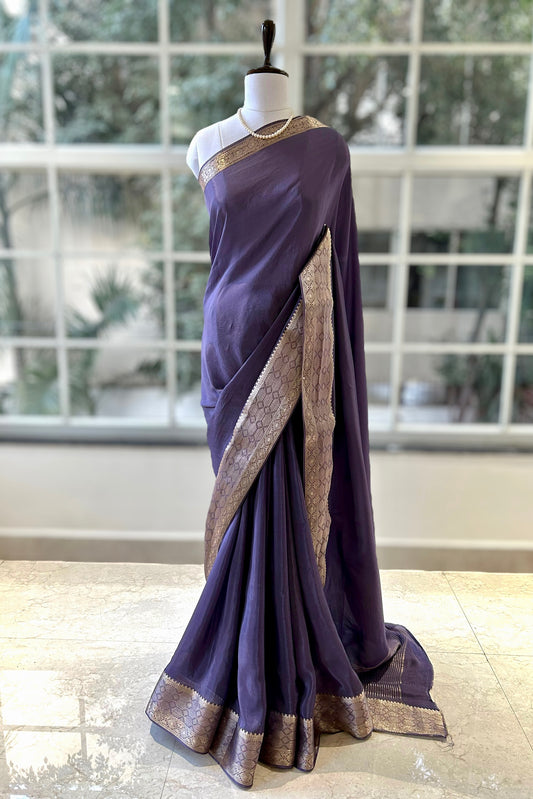 Celestial satin organza saree - Grey