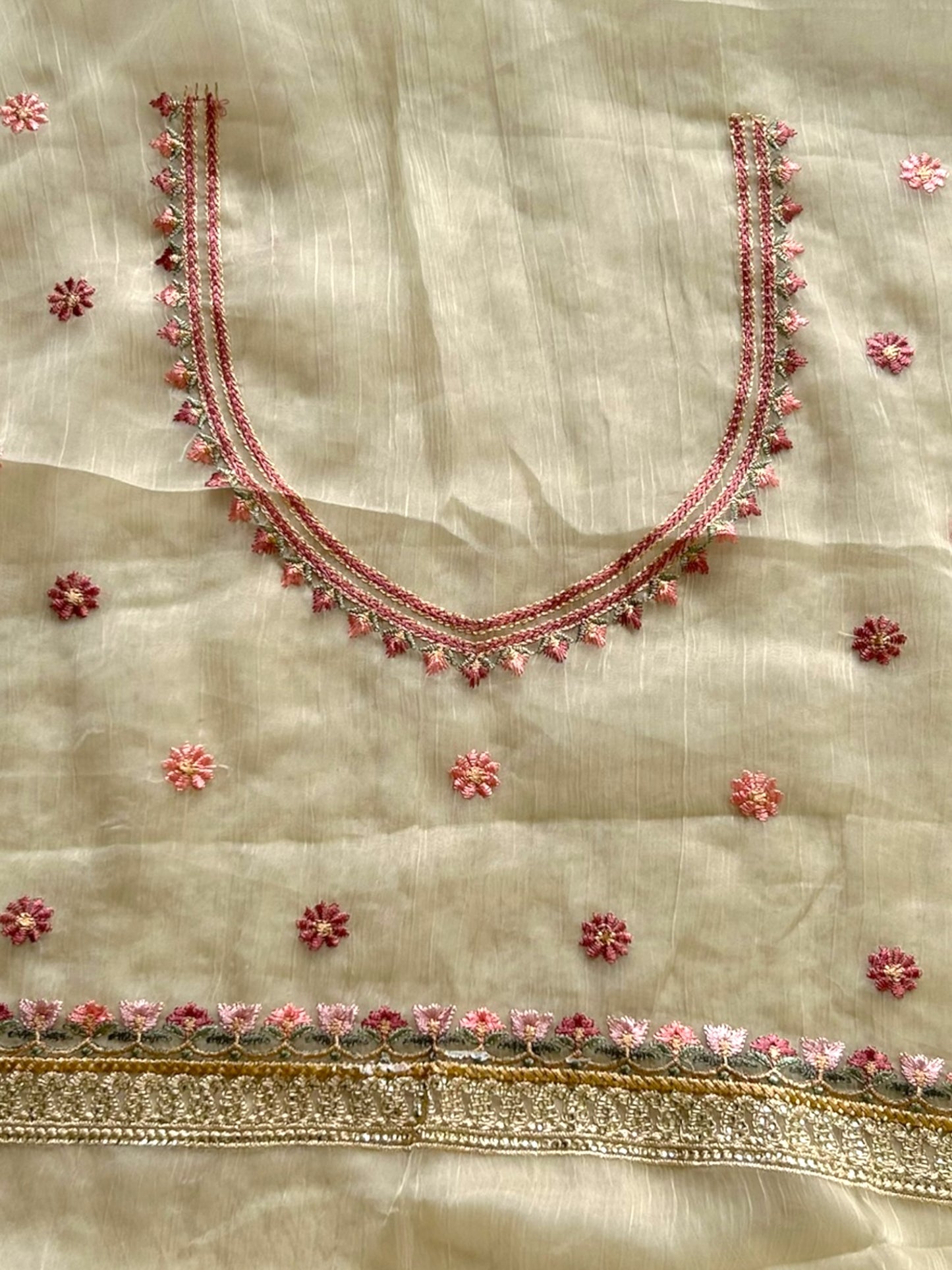 Floral embroidered chiffon saree - Golden