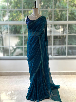 Pure georgette sequins saree - Rama Green