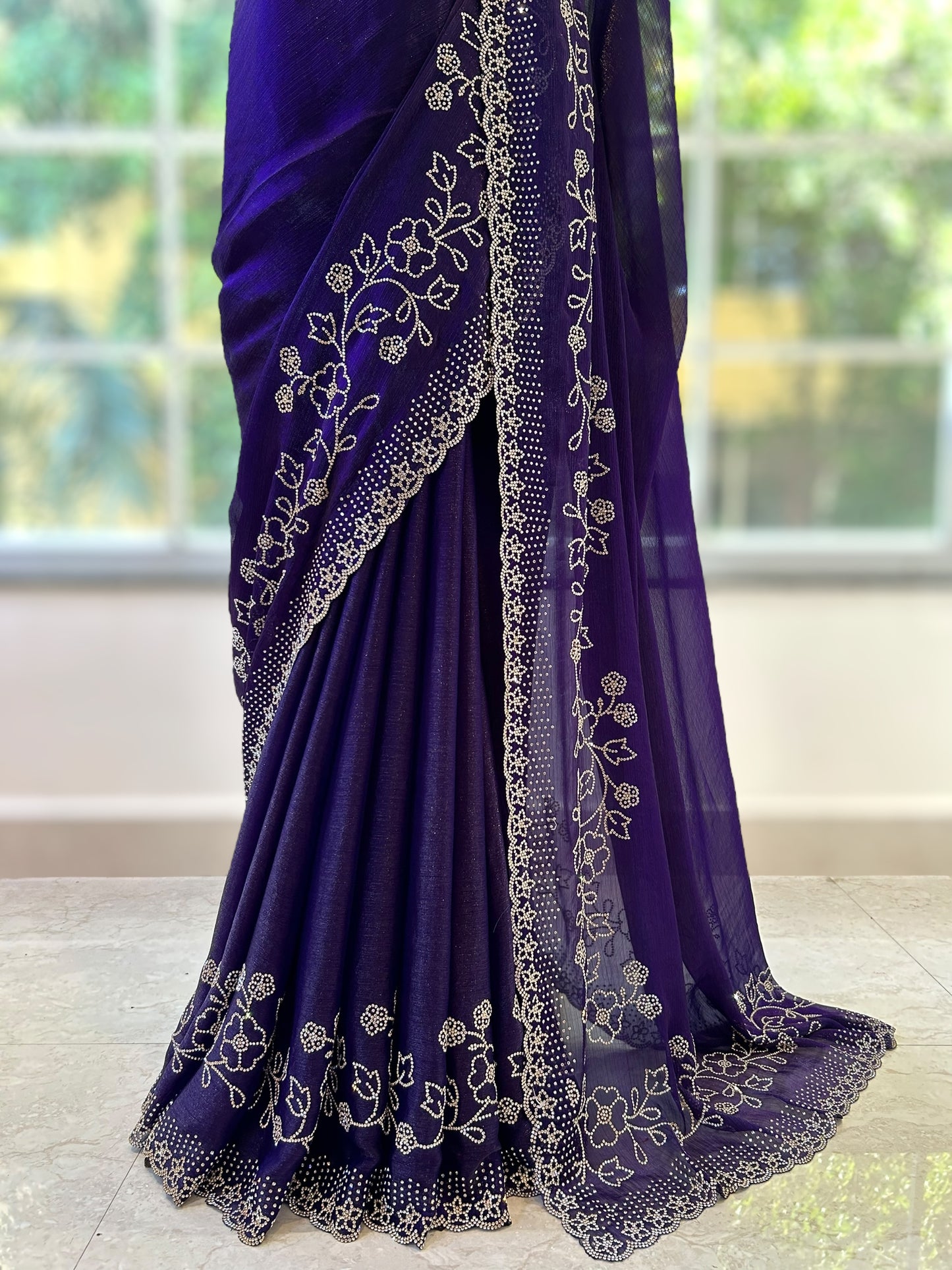 Swarovski shimmer organza saree - Violet