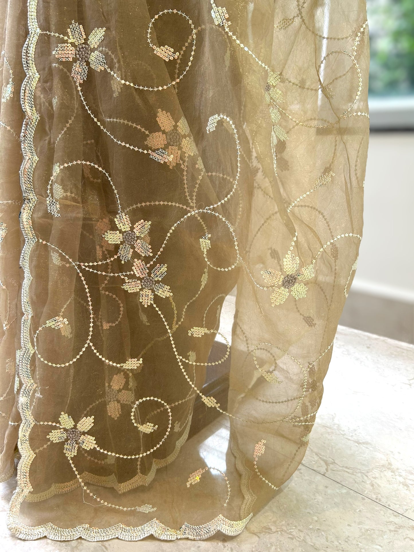 Shimmer organza saree - Golden