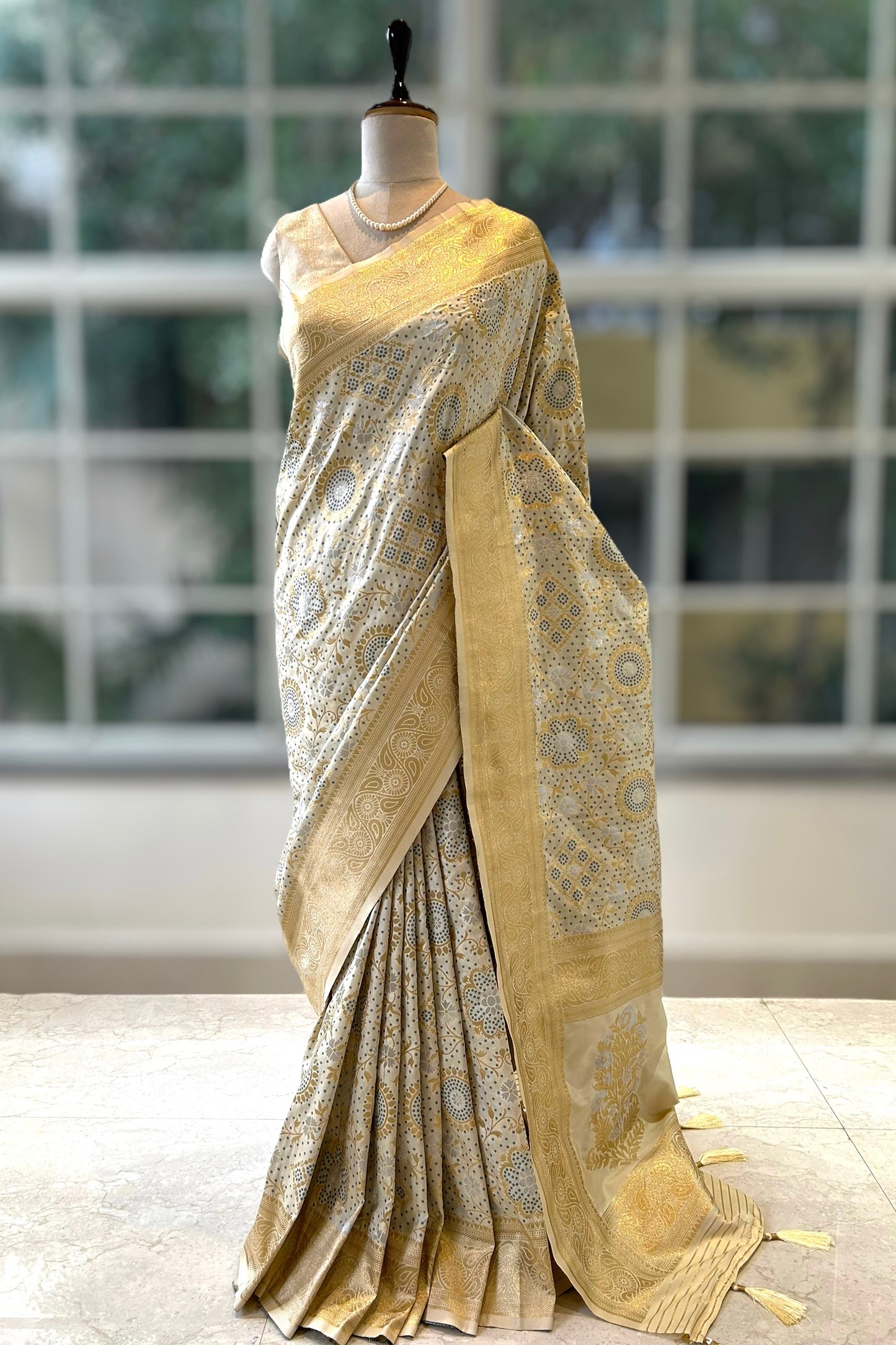 Lime green zariwork saree