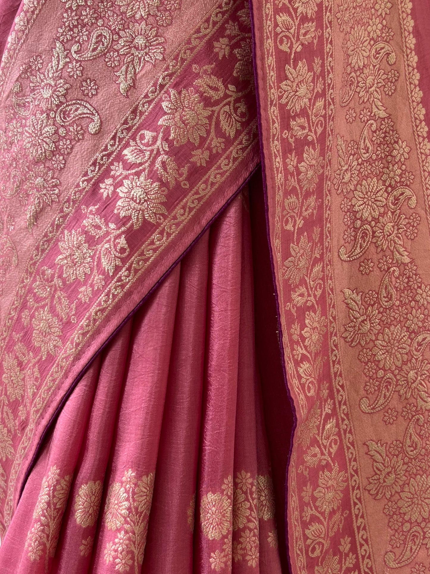 Rose gold pure dola silk saree