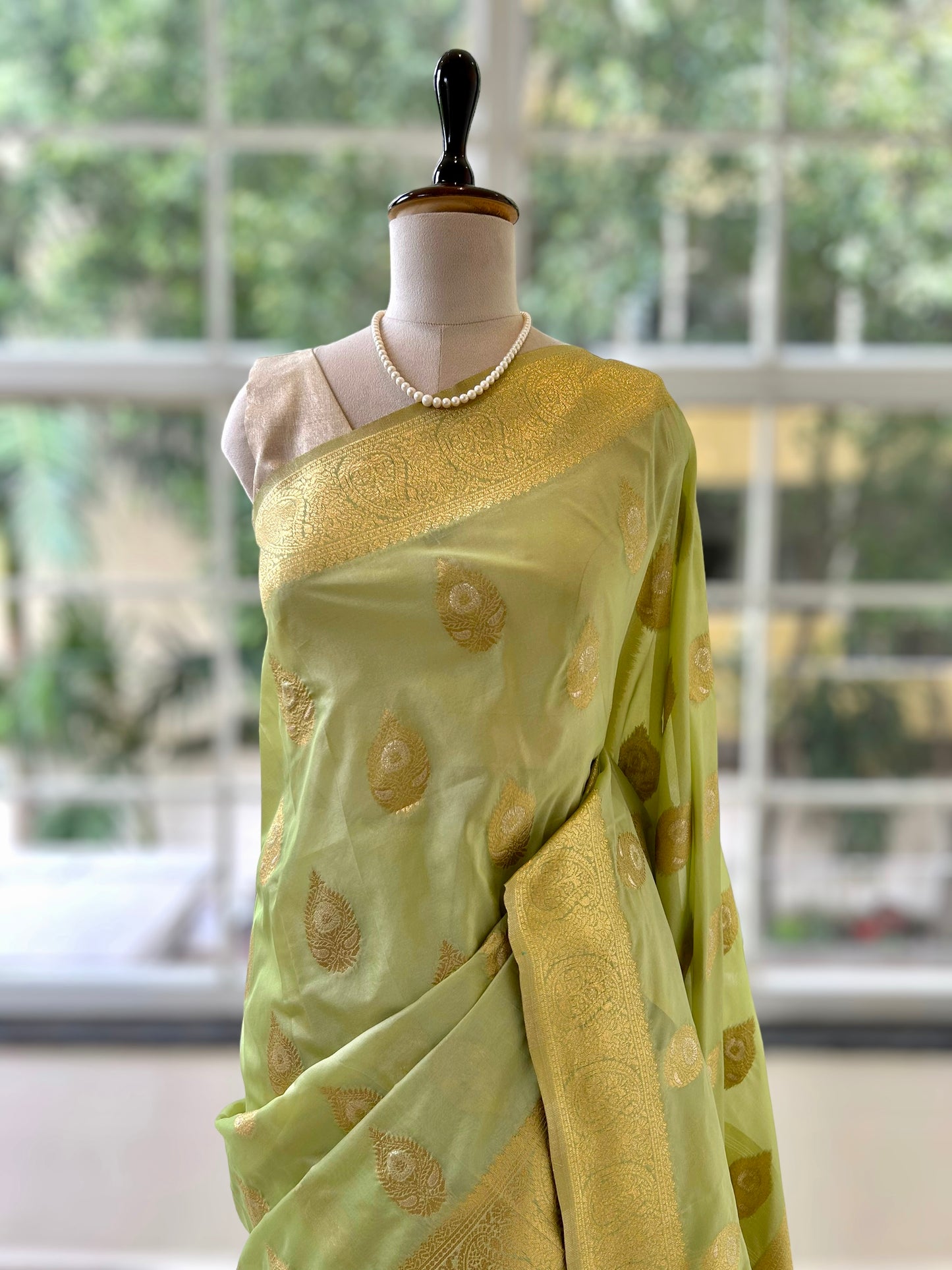 Banarasi soft silk saree - Lime green