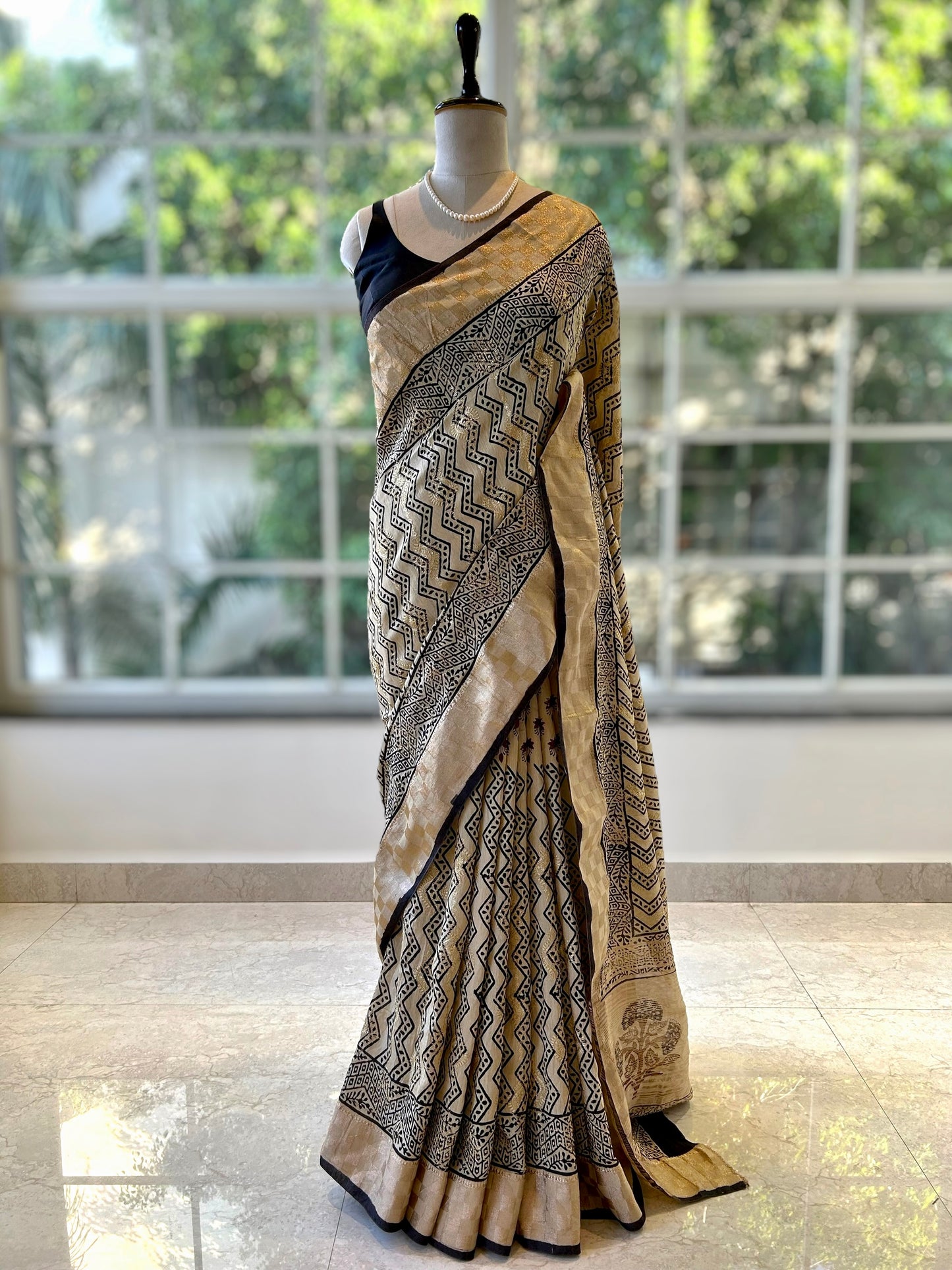 Zig-zag pure soft chanderi cotton saree