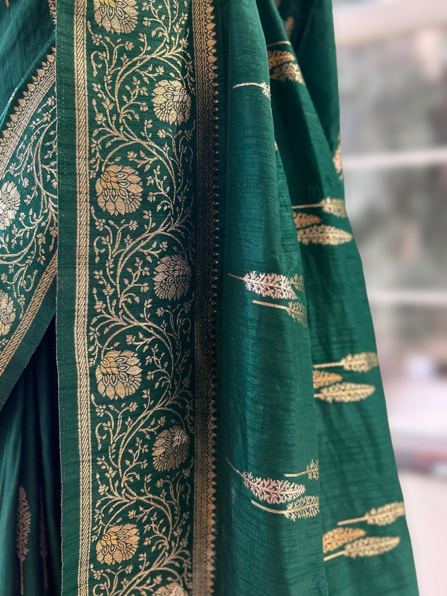 Bottle green soft silk saree