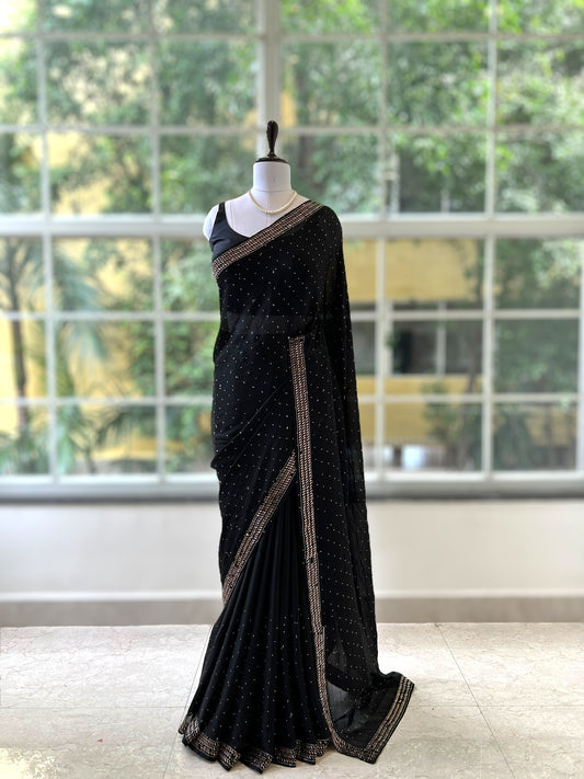 Black embellished chiffon saree