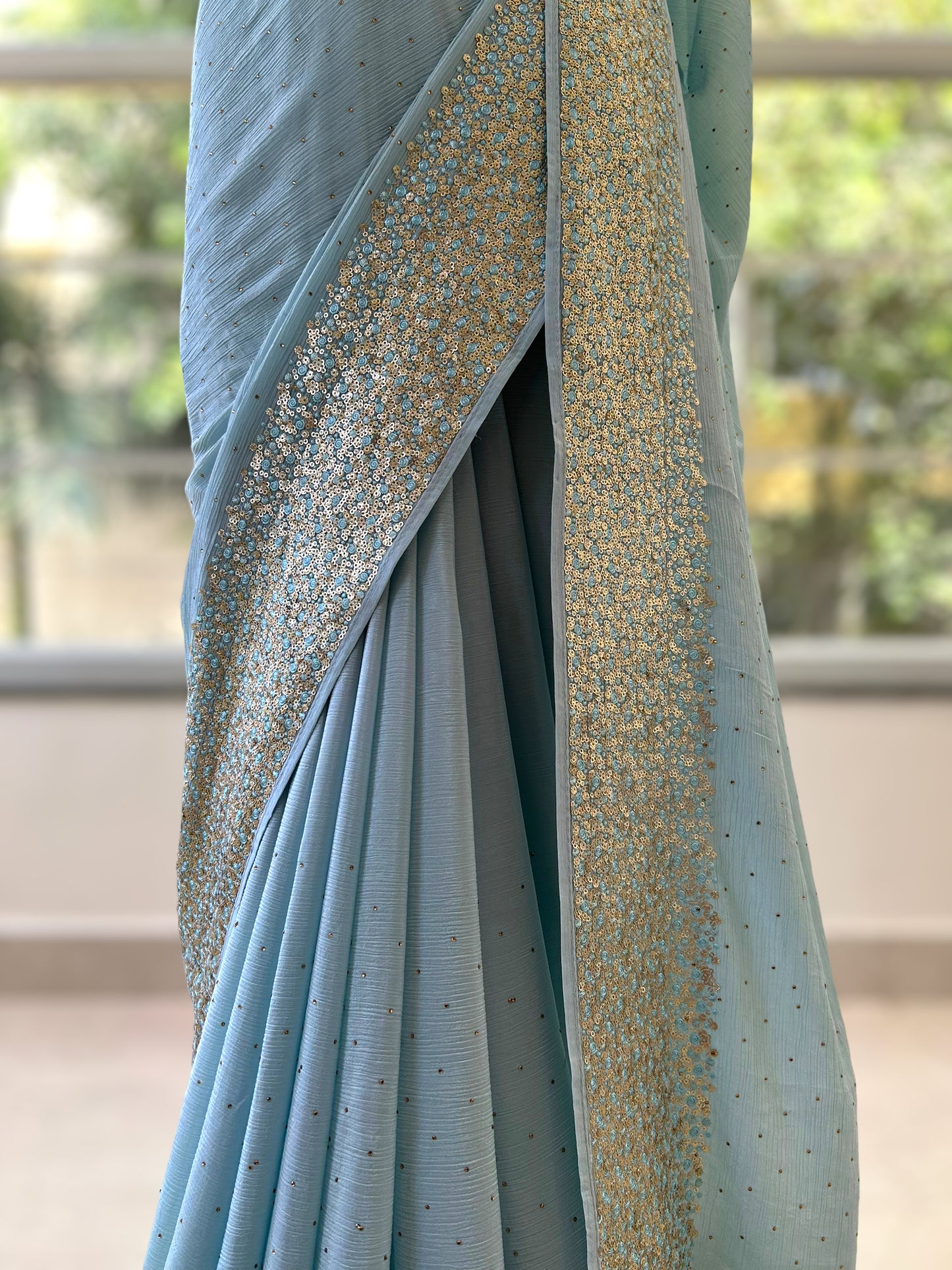 Chiffon sequins saree - Sky blue