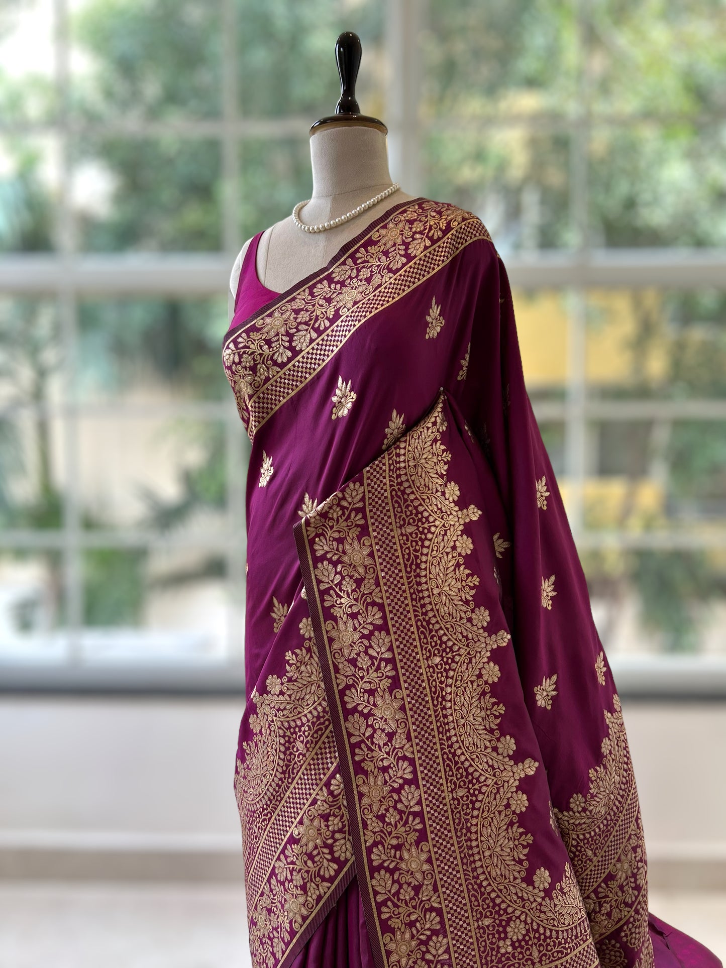 Wine zariwork soft silk saree