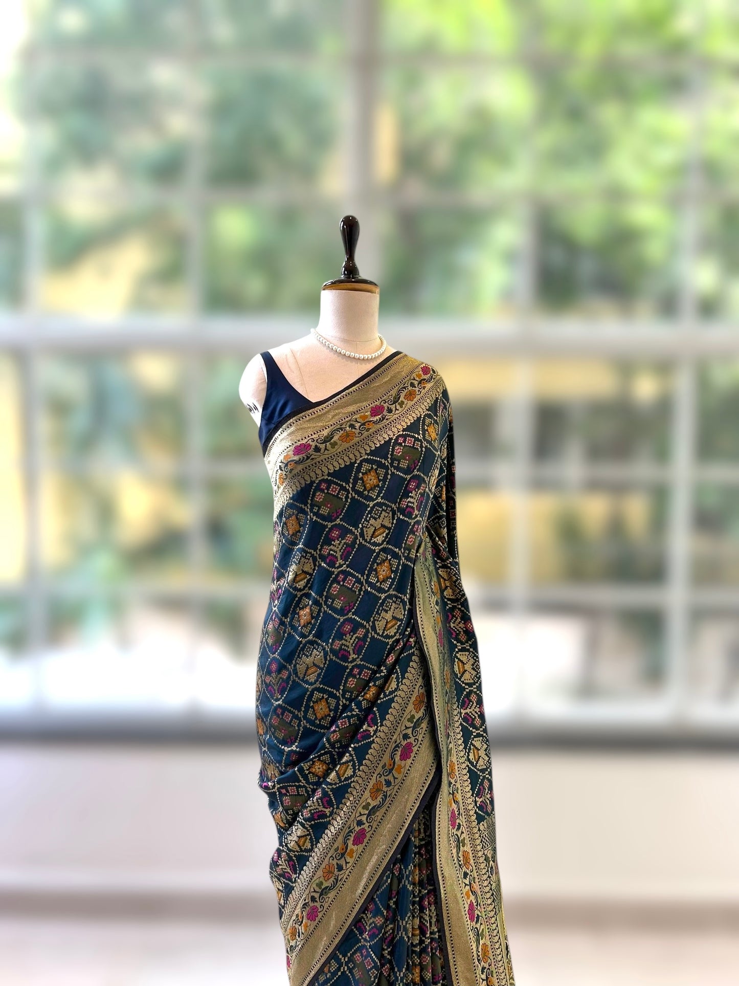 Silk zari saree - Navy blue