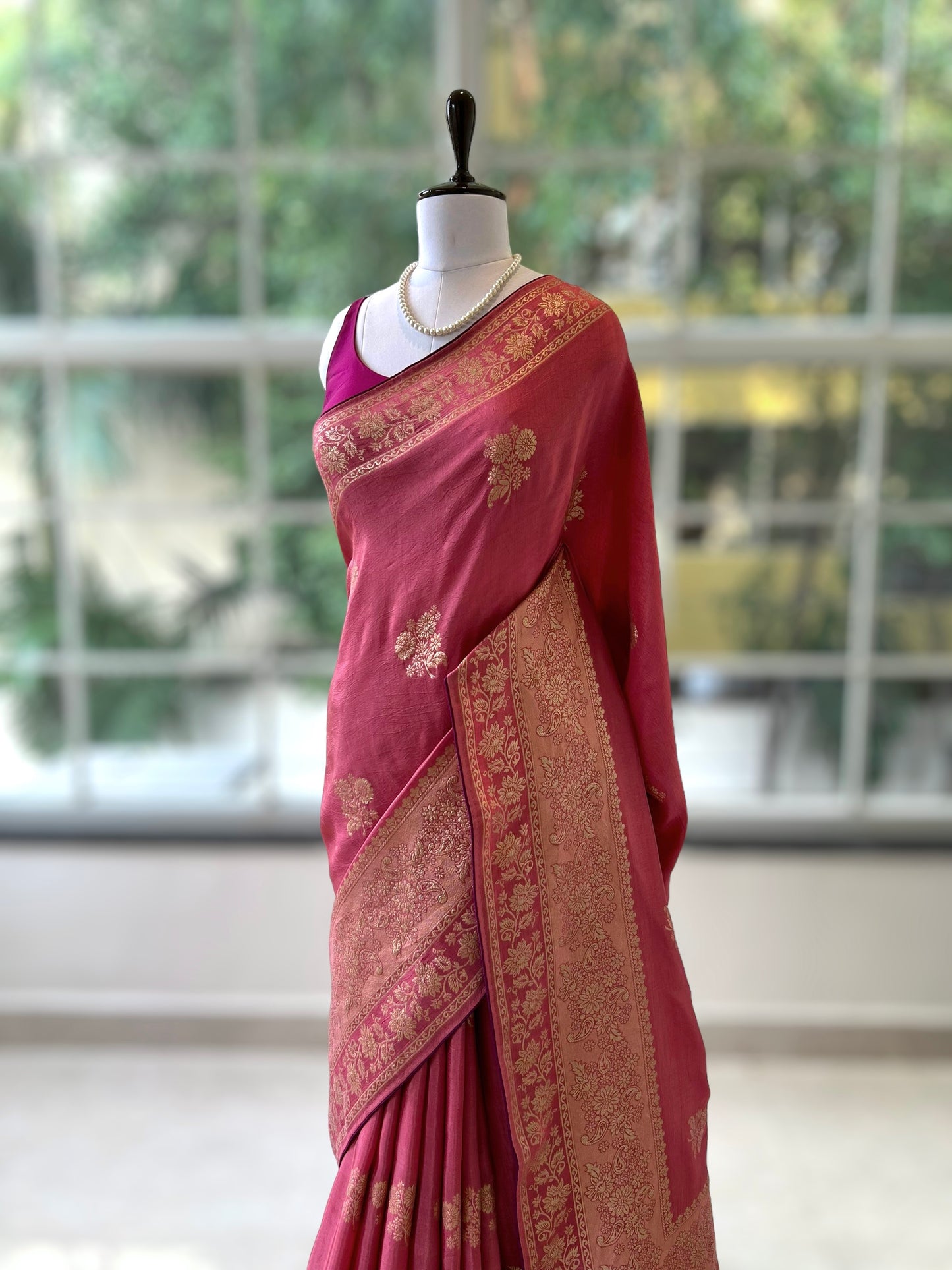 Rose gold pure dola silk saree