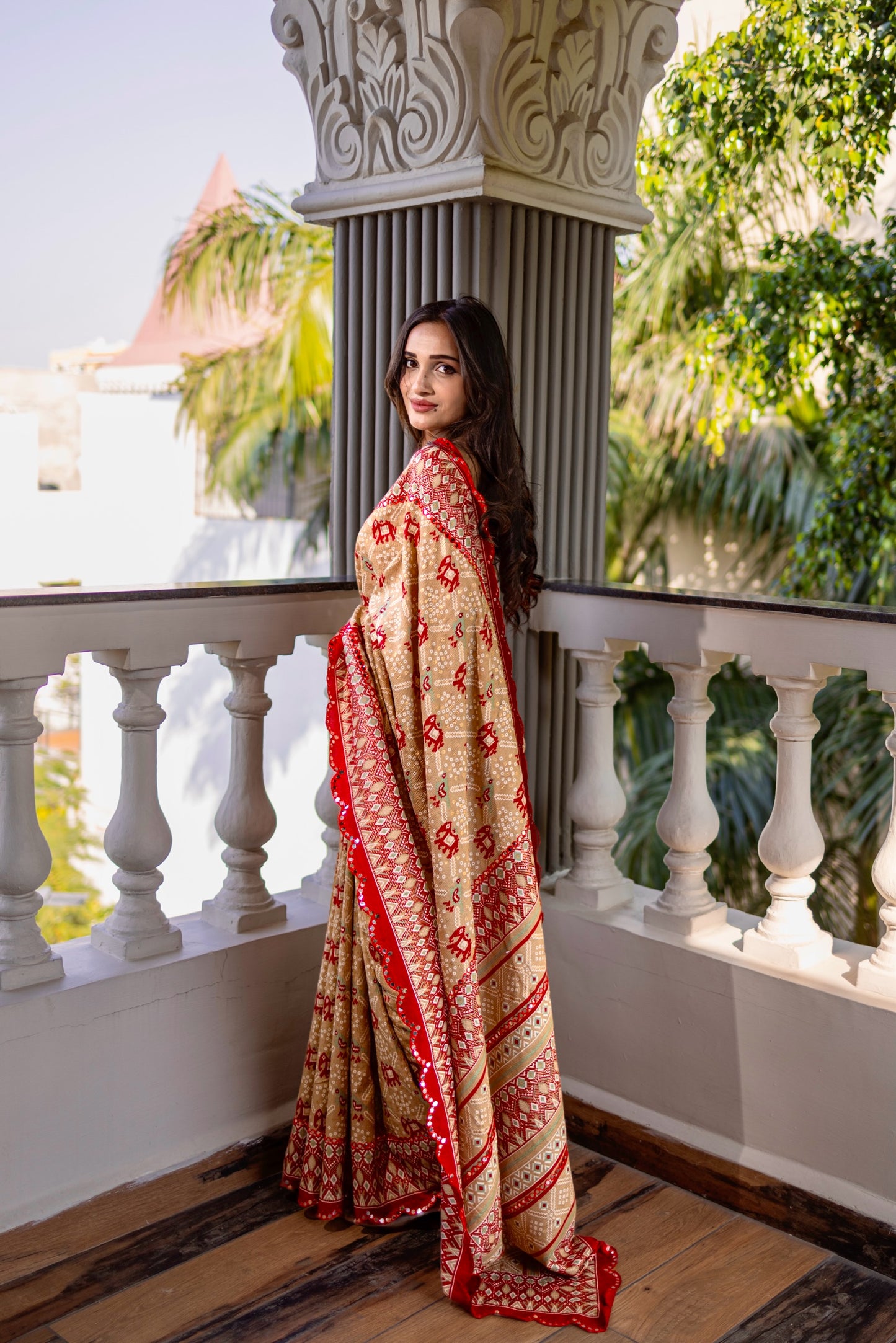 Traditional golden red saree