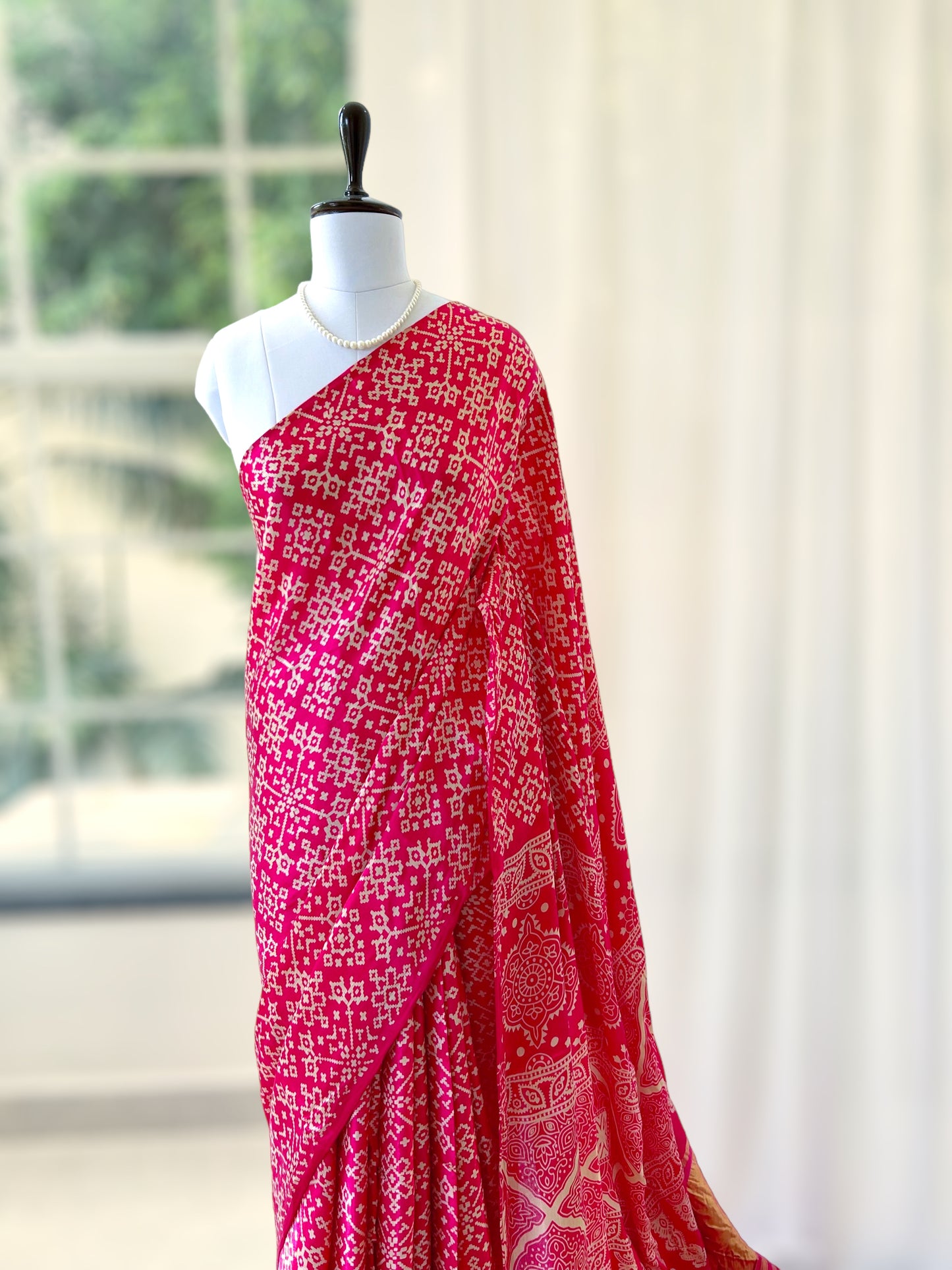 Pink modal satin saree