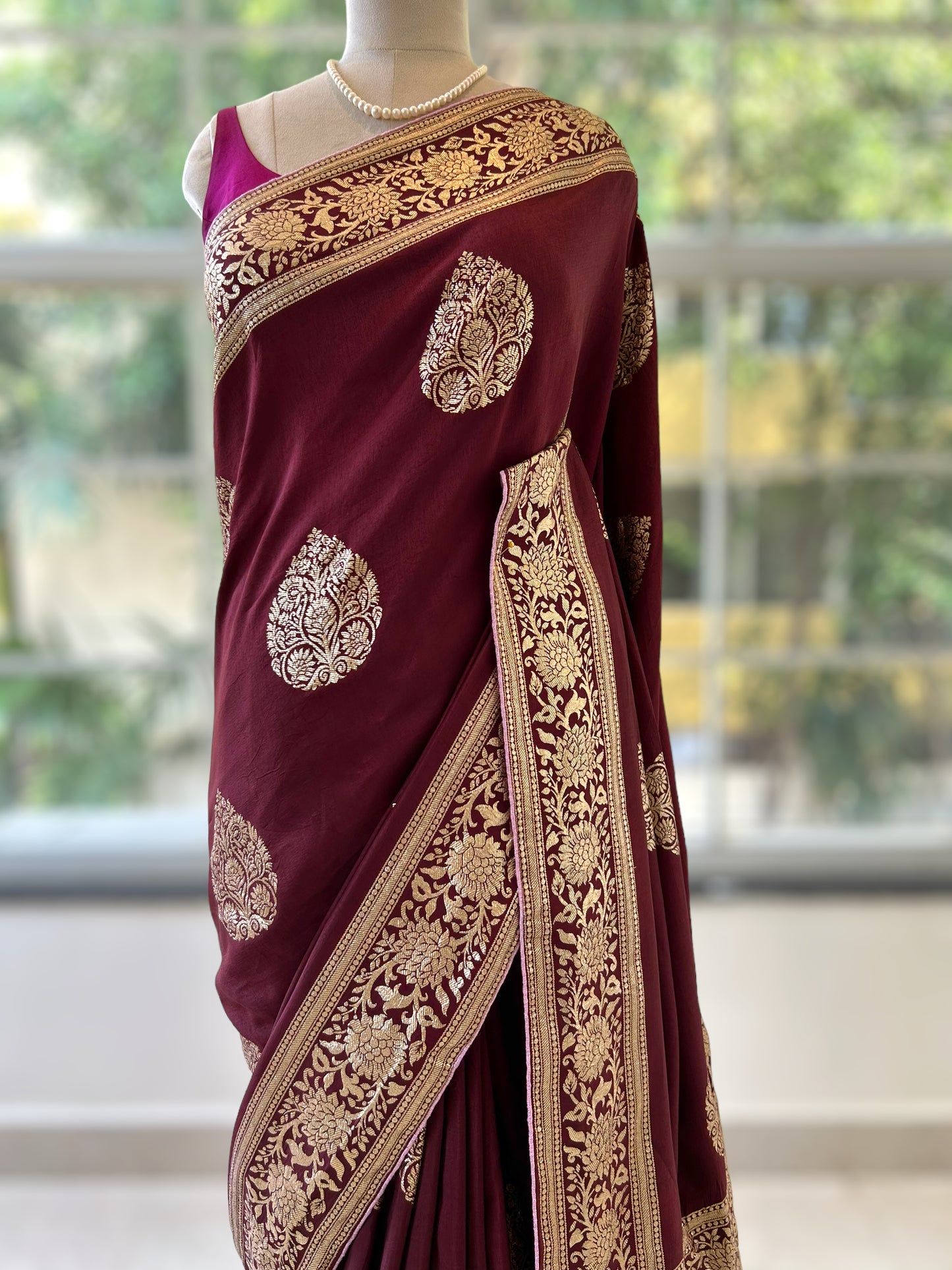 Brown Pure Dola silk saree