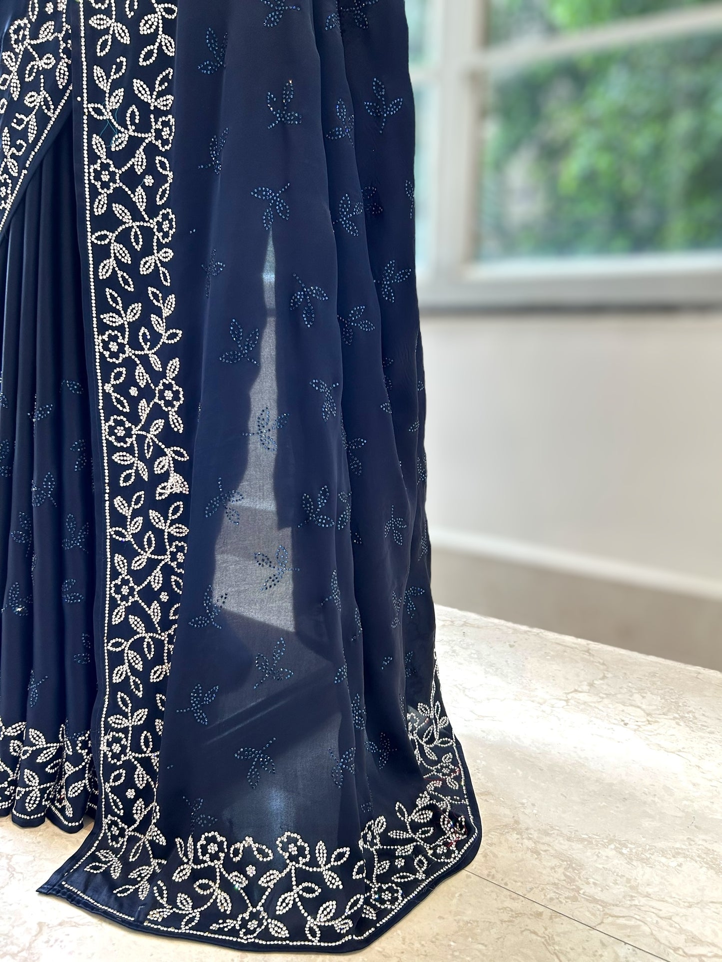 Navy blue satin saree