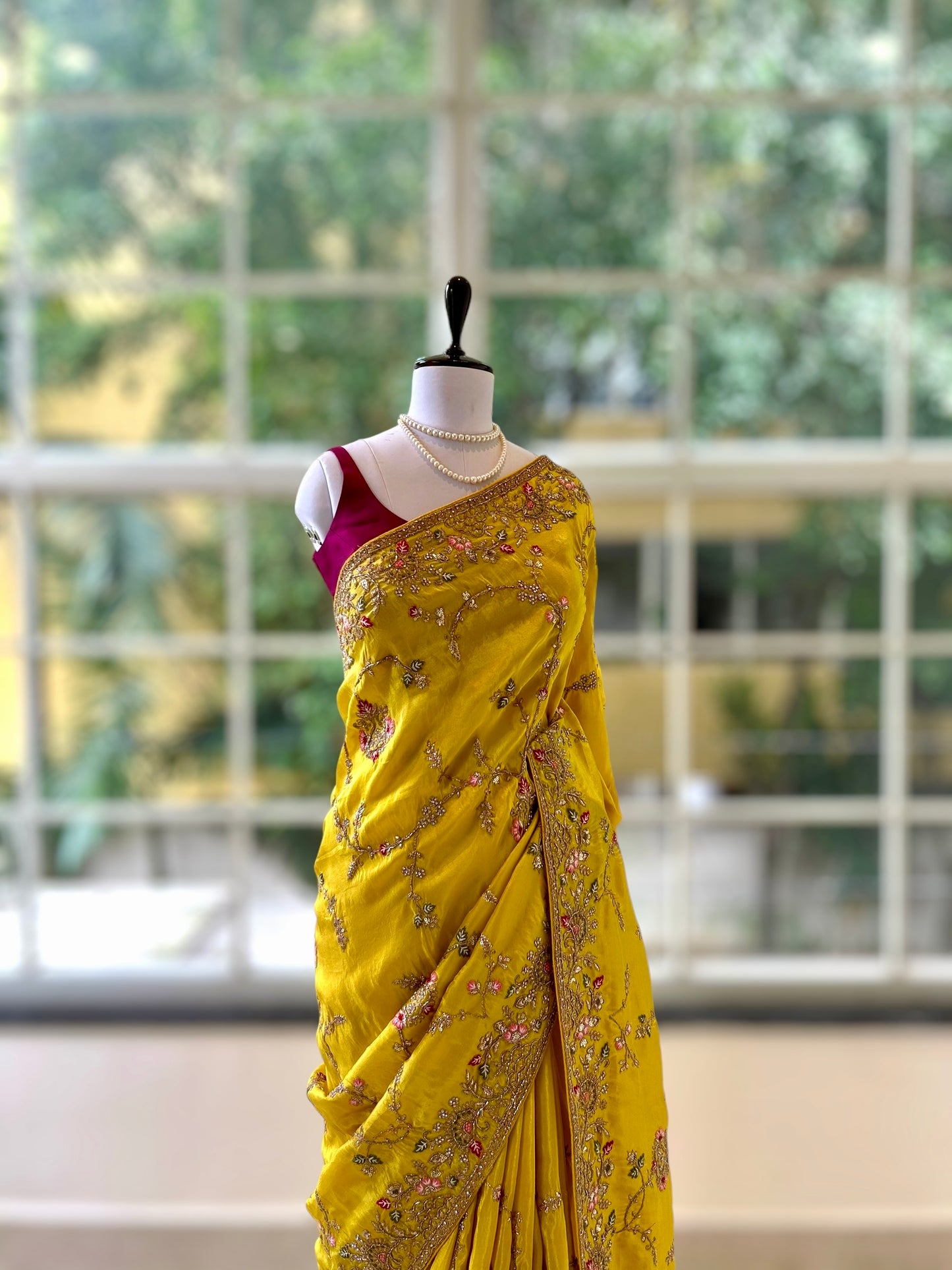 Yellow pure silk saree