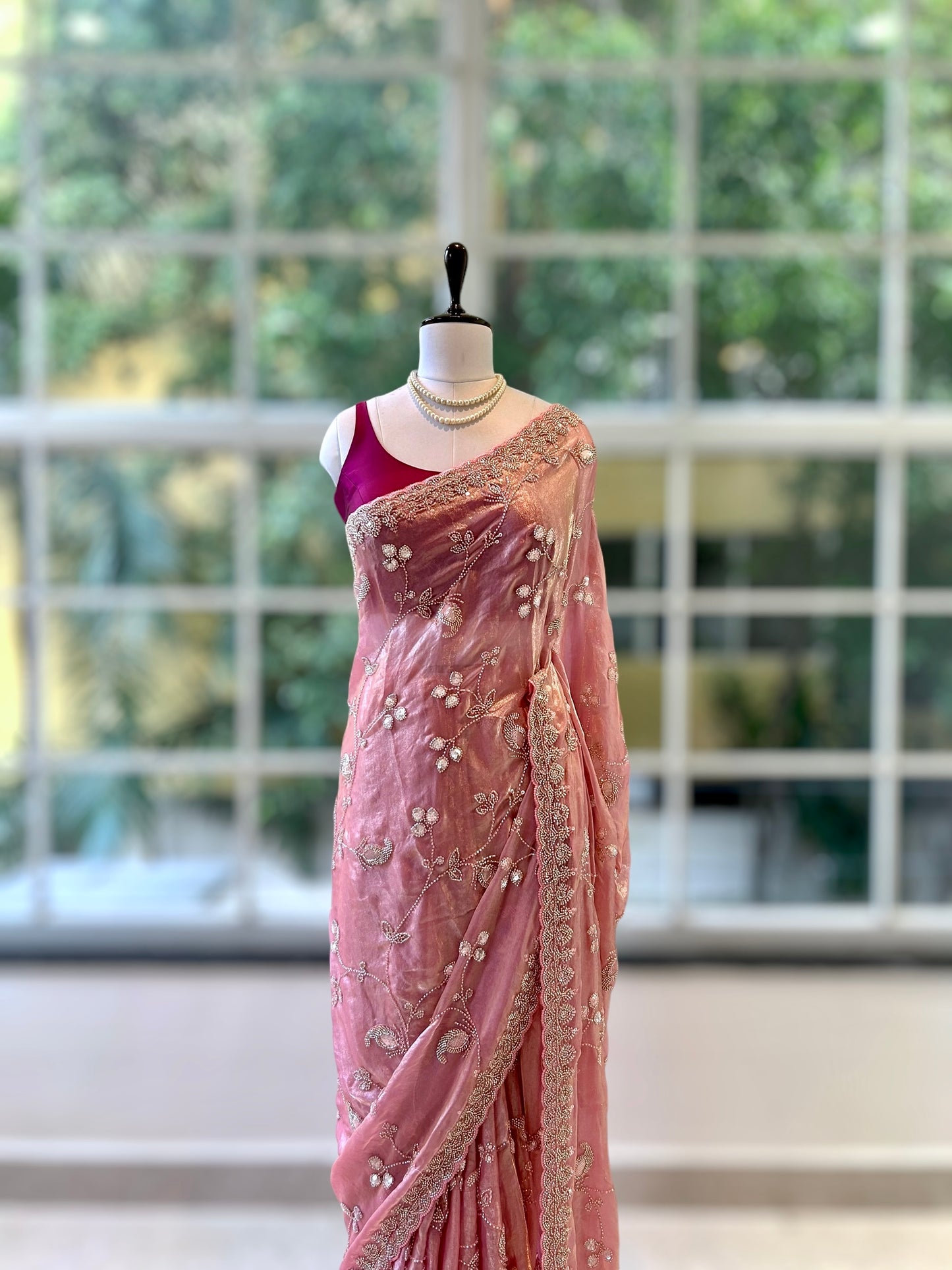 Pure shimmer organza embellished saree - Pink