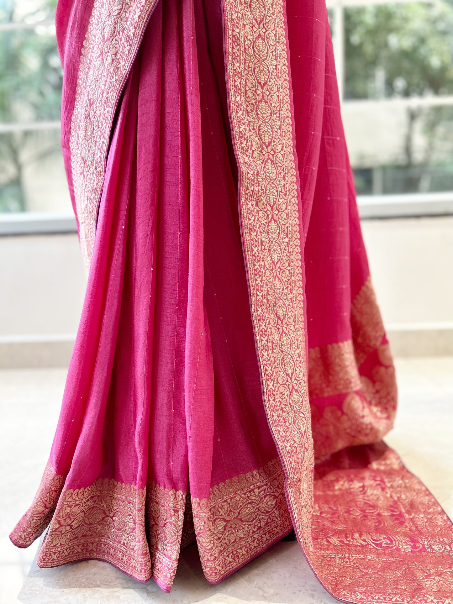 Onion pink sequins saree