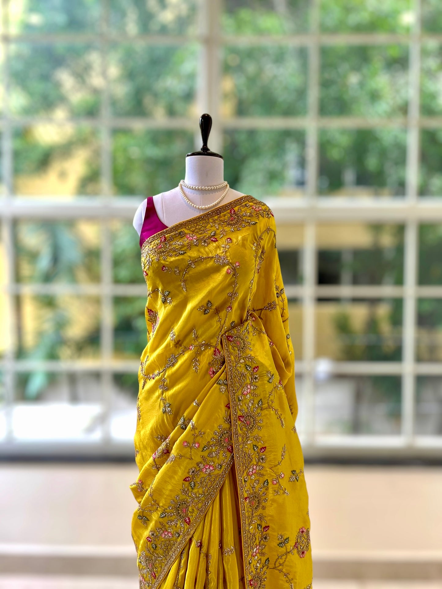 Yellow pure silk saree