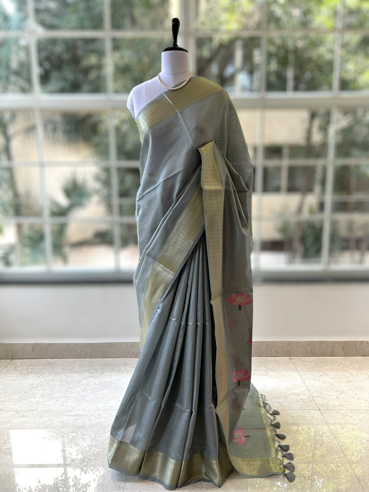 Grey cotton saree