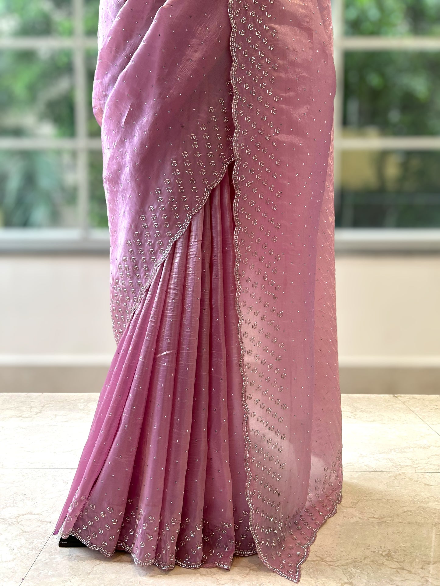 Soft organza cutwork saree - Lilac