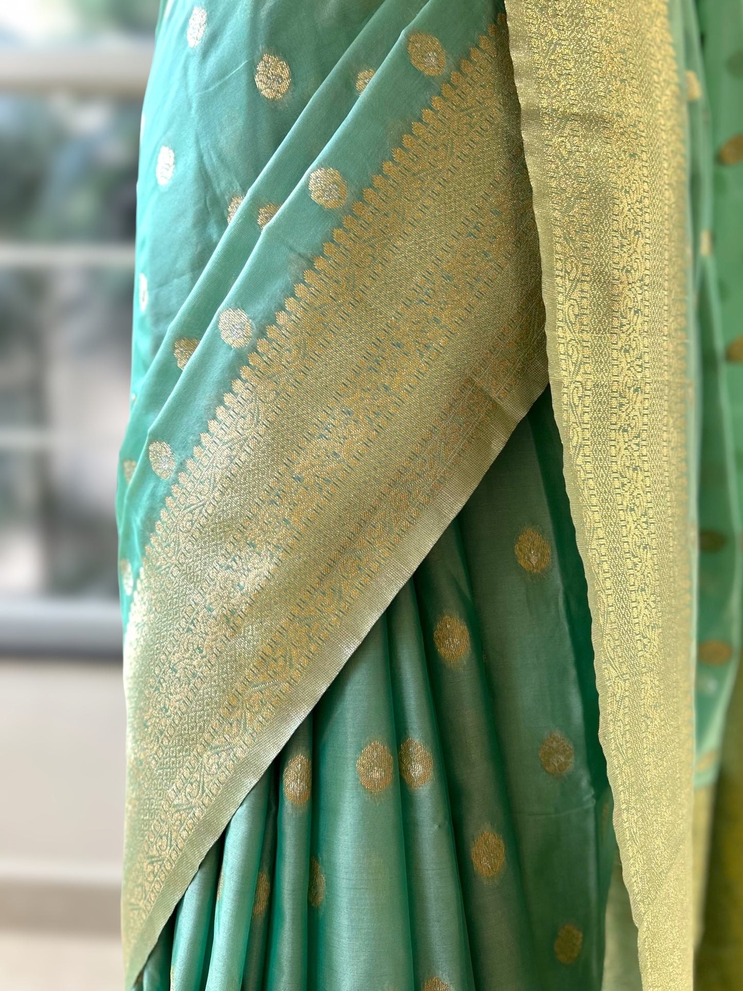 Sea green soft silk saree