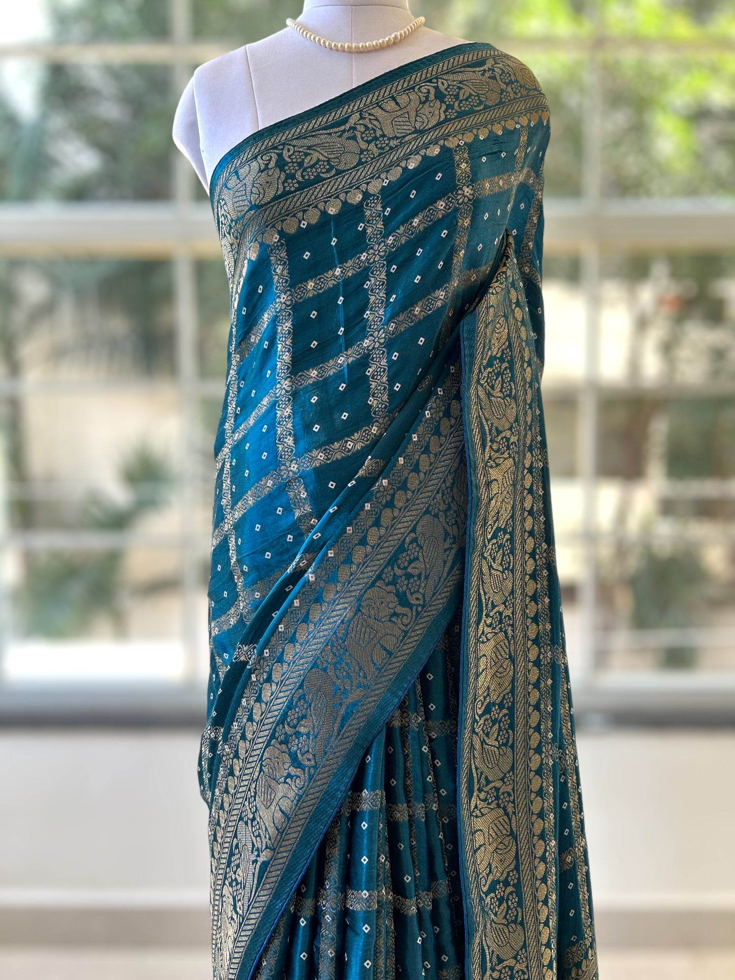 Teal blue modal satin saree