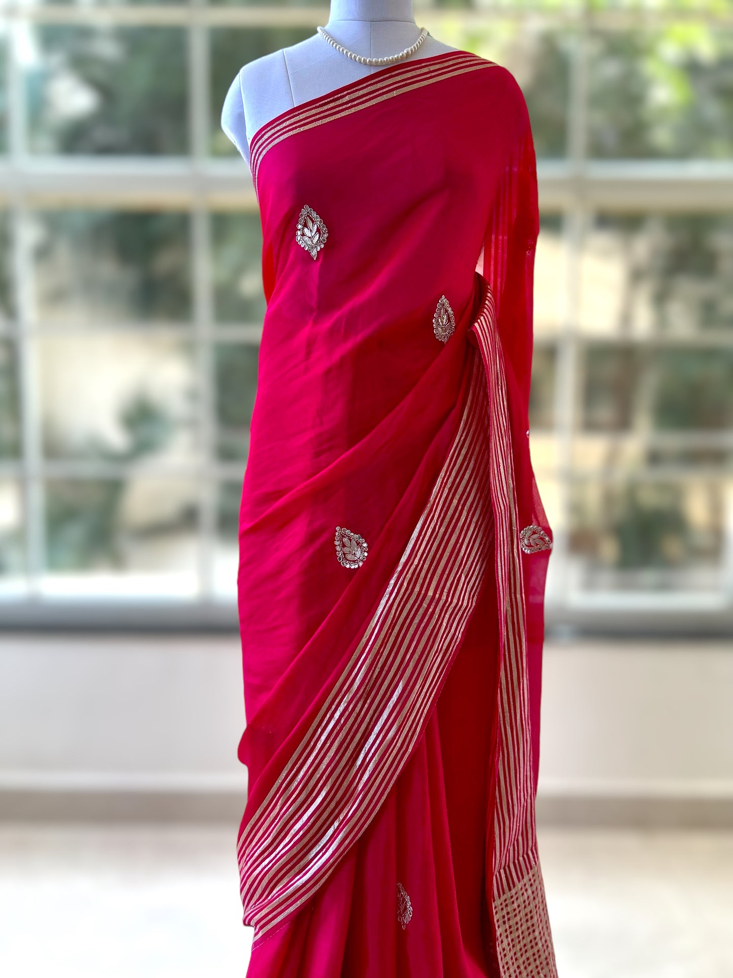 Rani pink organza saree