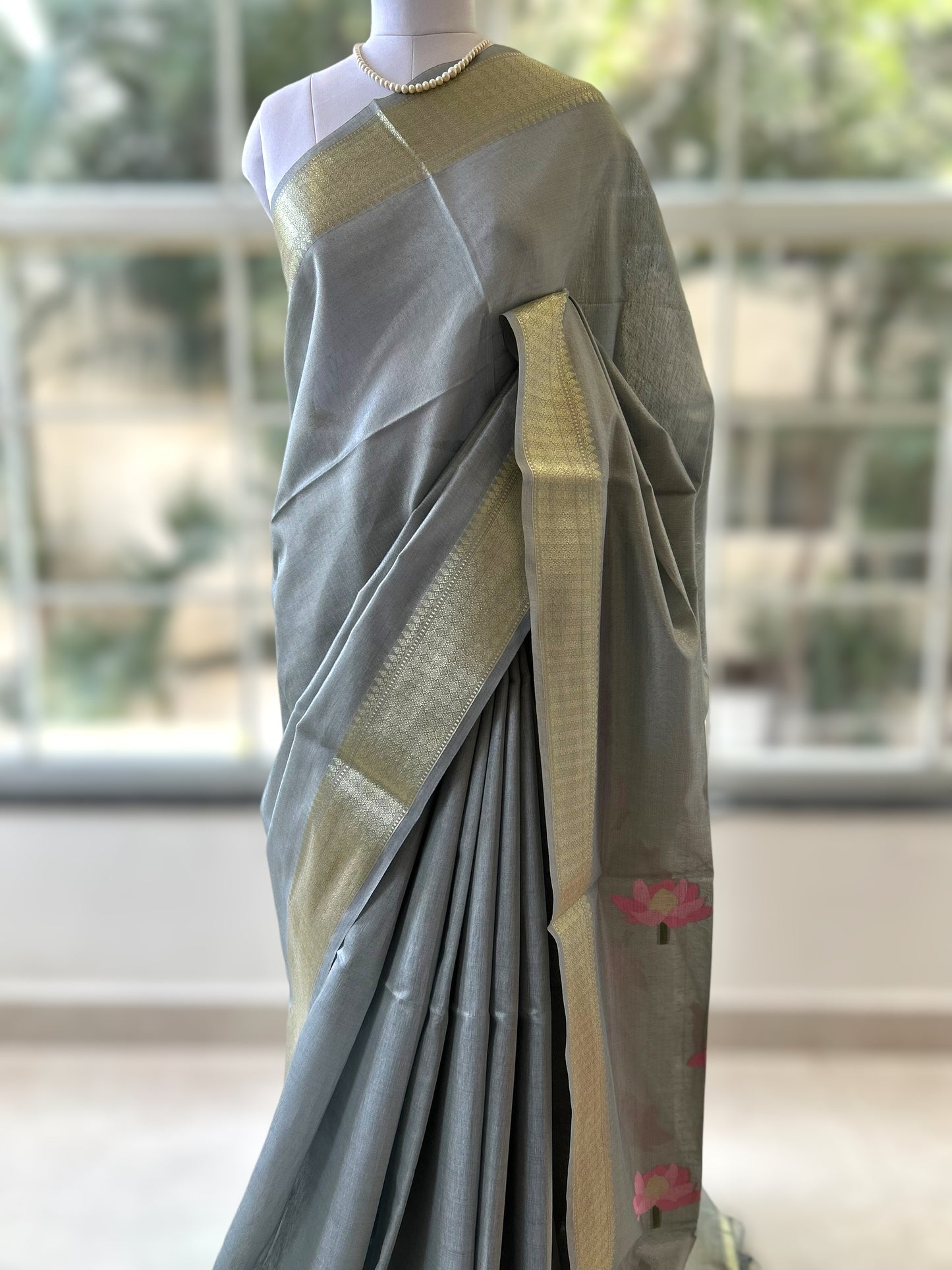 Grey cotton saree