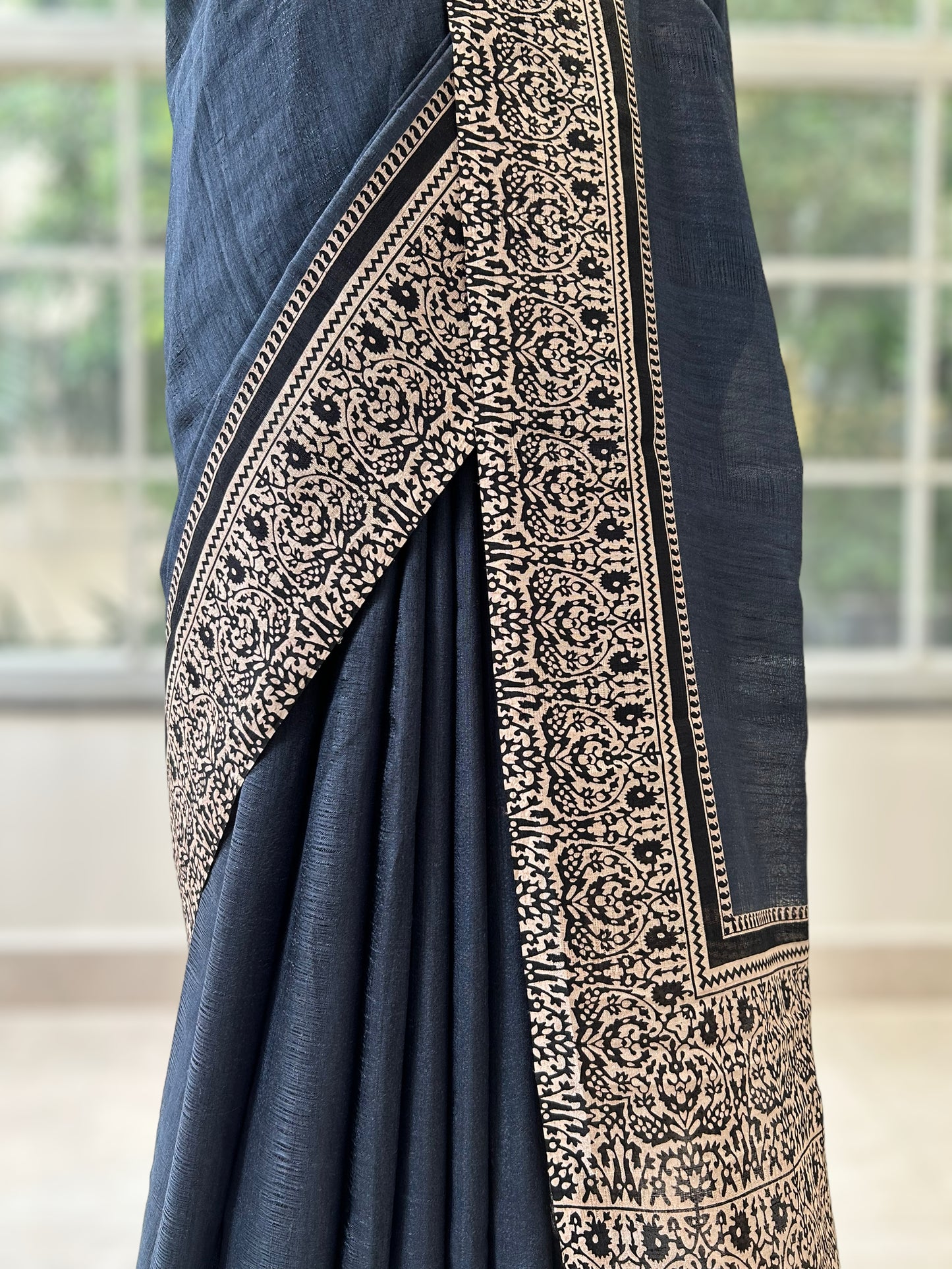 Tussar silk saree - Navy Blue