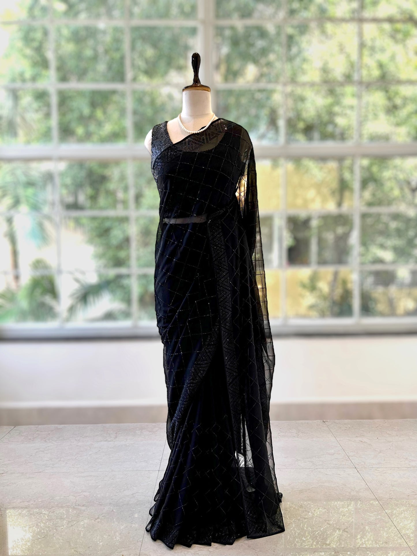 Black pure georgette saree