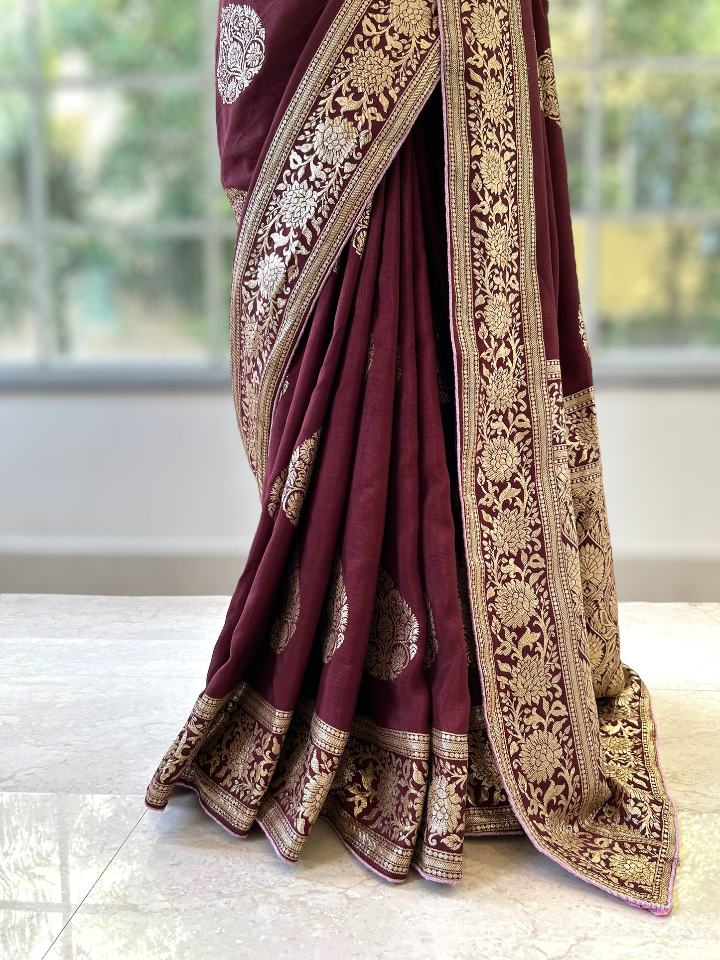 Brown Pure Dola silk saree