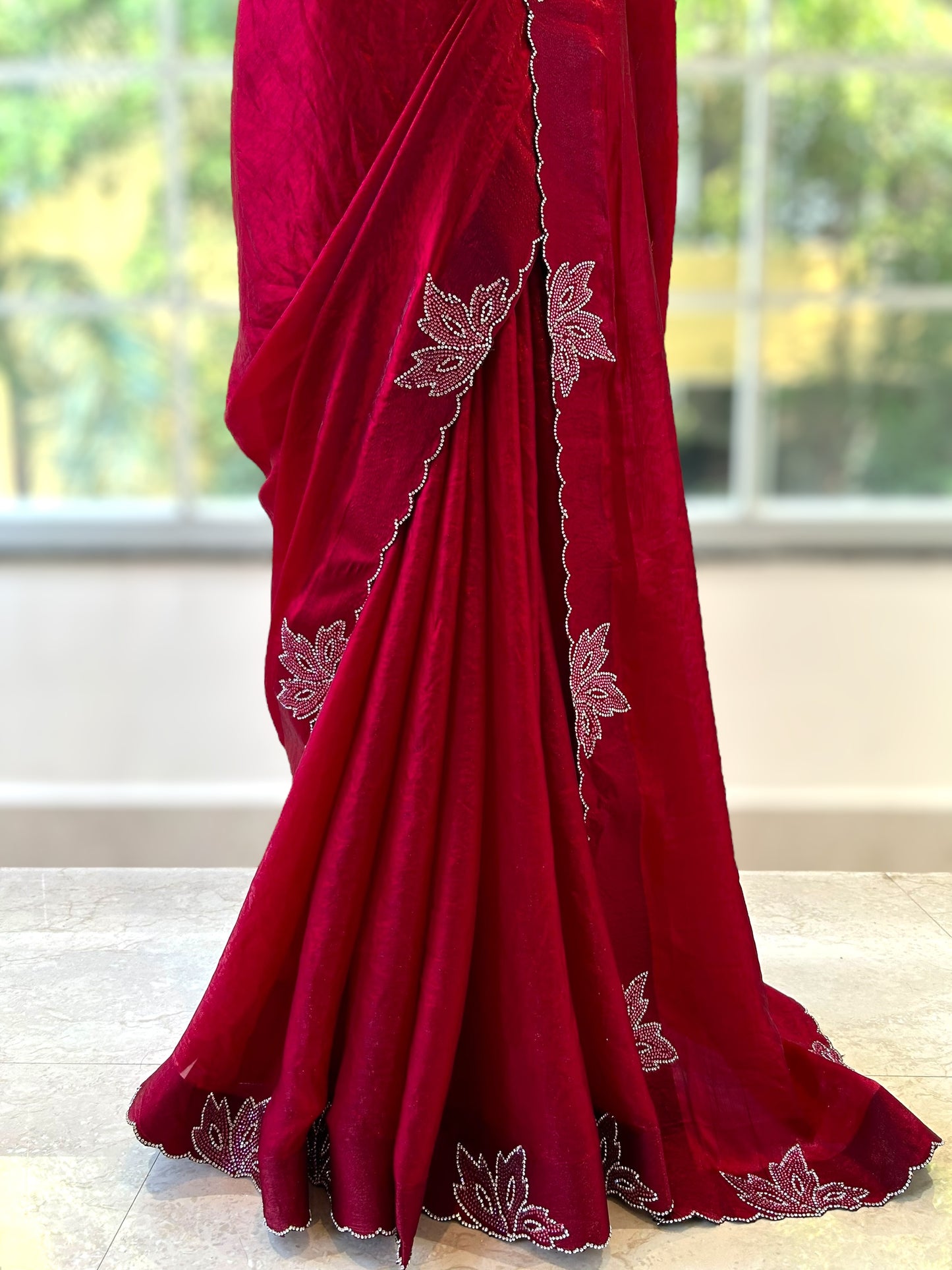 Fendy satin saree - Crimson