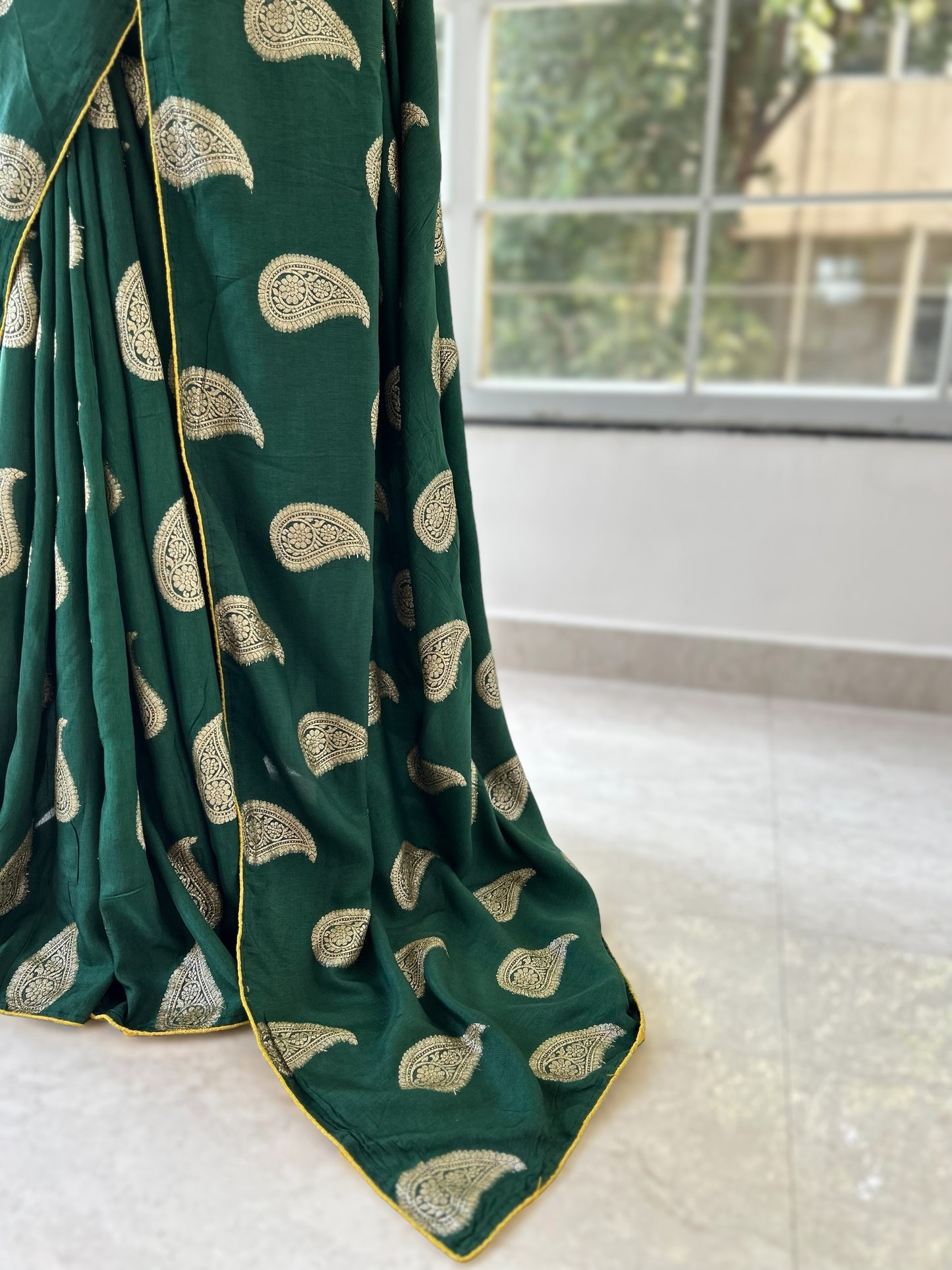 Bottle green dola silk saree