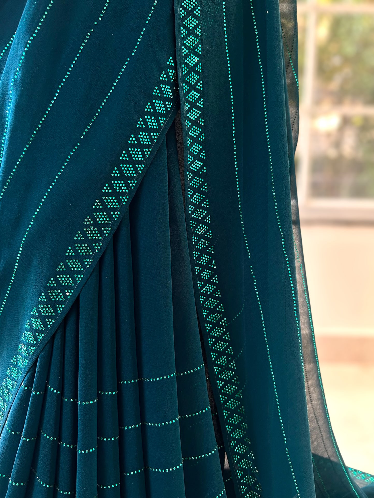 Pure georgette sequins saree - Rama Green