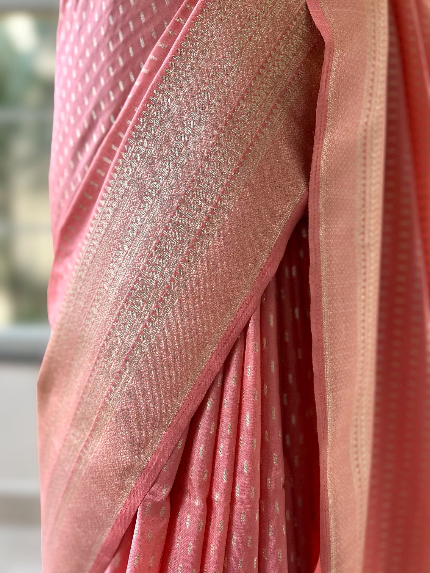 Peach pink gajji silk saree